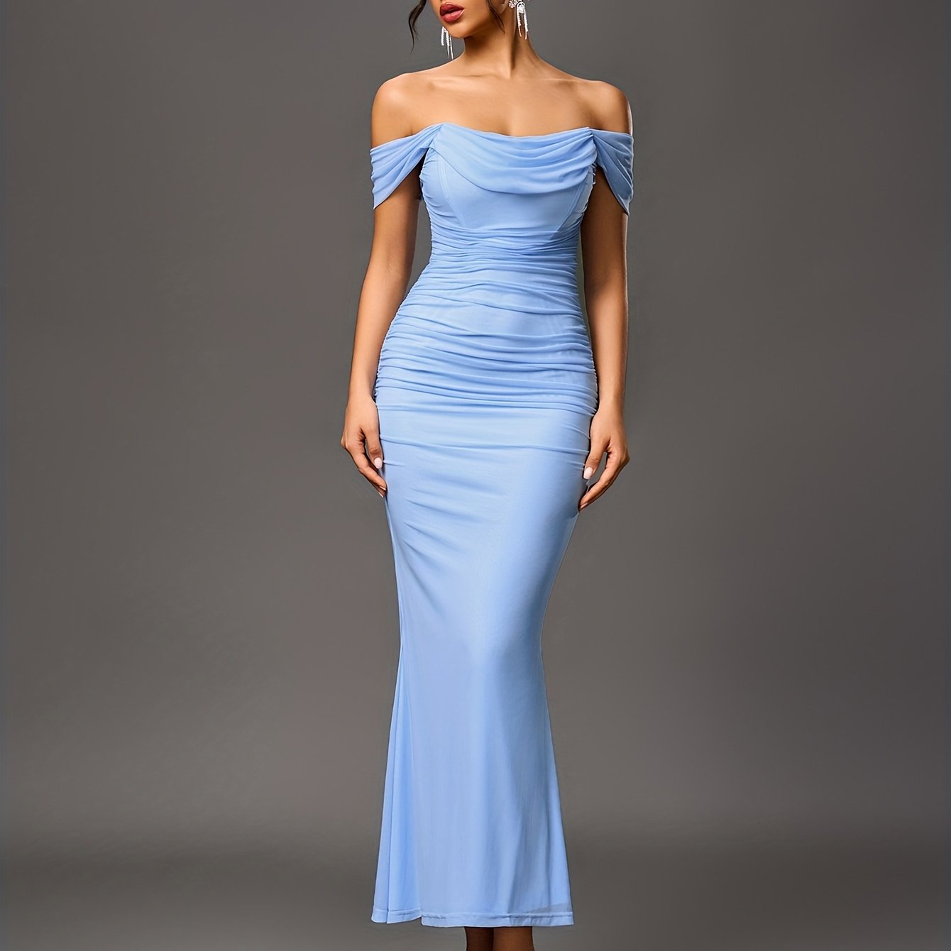 Robe Sirène Élégante Femme — Style Off-Shoulder, Robe Longue Formelle pour Soirées et Mariages, Coupe Bodycon Extensible, Tissu Non Transparent et Haute Élasticité, Tenue Formelle pour Occasions Spéciales