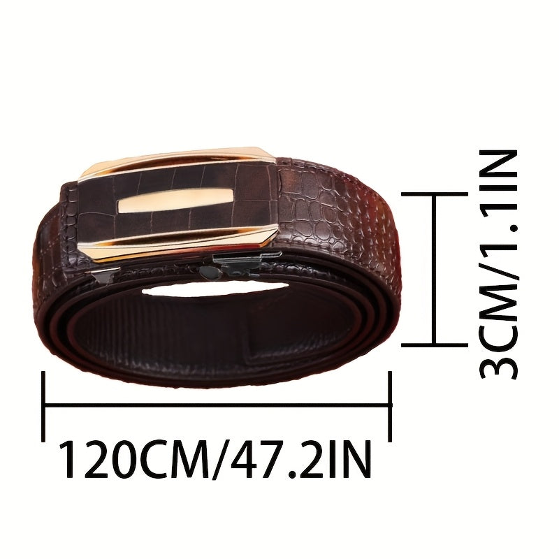 Ceinture Homme à Boucle Automatique en Cuir Synthétique – Motif Crocodile, Marron et Noir, Boucle en Alliage Doré, Style Élégant Décontracté et Professionnel, Parfaite pour Pantalons Habillés, Accessoire Formelle, Design Sophistiqué, Construction Durable