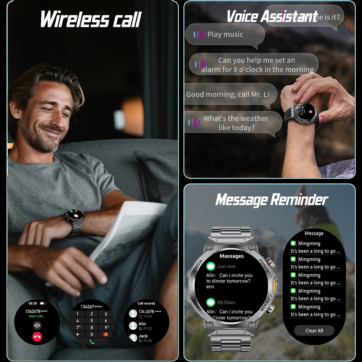 Montre Connectée Homme – Batterie 800 mAh, Écran HD 1,75", 120+ Modes Sport, Lampe Torche, Étanchéité IPX8, Appels Sans Fil, Tracker Fitness – Compatible Android & iPhone