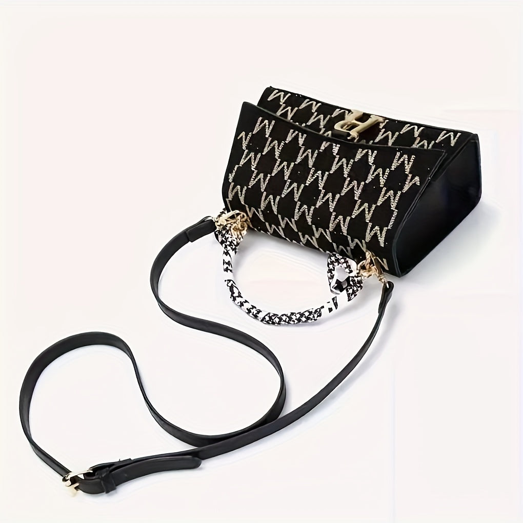 Sac épaule noir et blanc avec lettre « M » et ferrure dorée – bandoulière ou crossbody polyvalent, grande capacité, cadeau idéal pour femmes, accessoire chic, parfait pour Noël