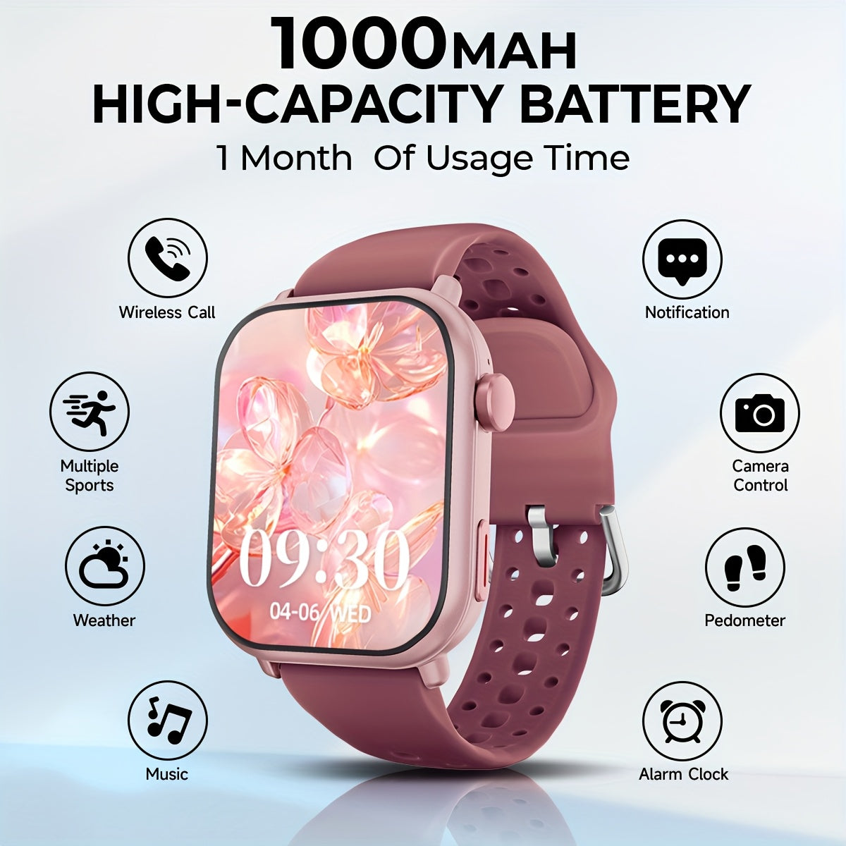 High-Quality Smartwatch with 1000 mAh Battery | 1.83-inch HD Touch Screen, Built-in Speaker, Multiple Sports Modes, Wireless Calls, Message Notifications, Music Player, Compatible with iPhone and Android, Perfect for Gifts