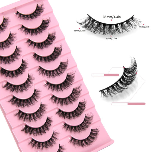 Faux cils effet naturel et duveteux, 10 paires, courbure DD, extension en bande complète, sans parfum, réutilisables