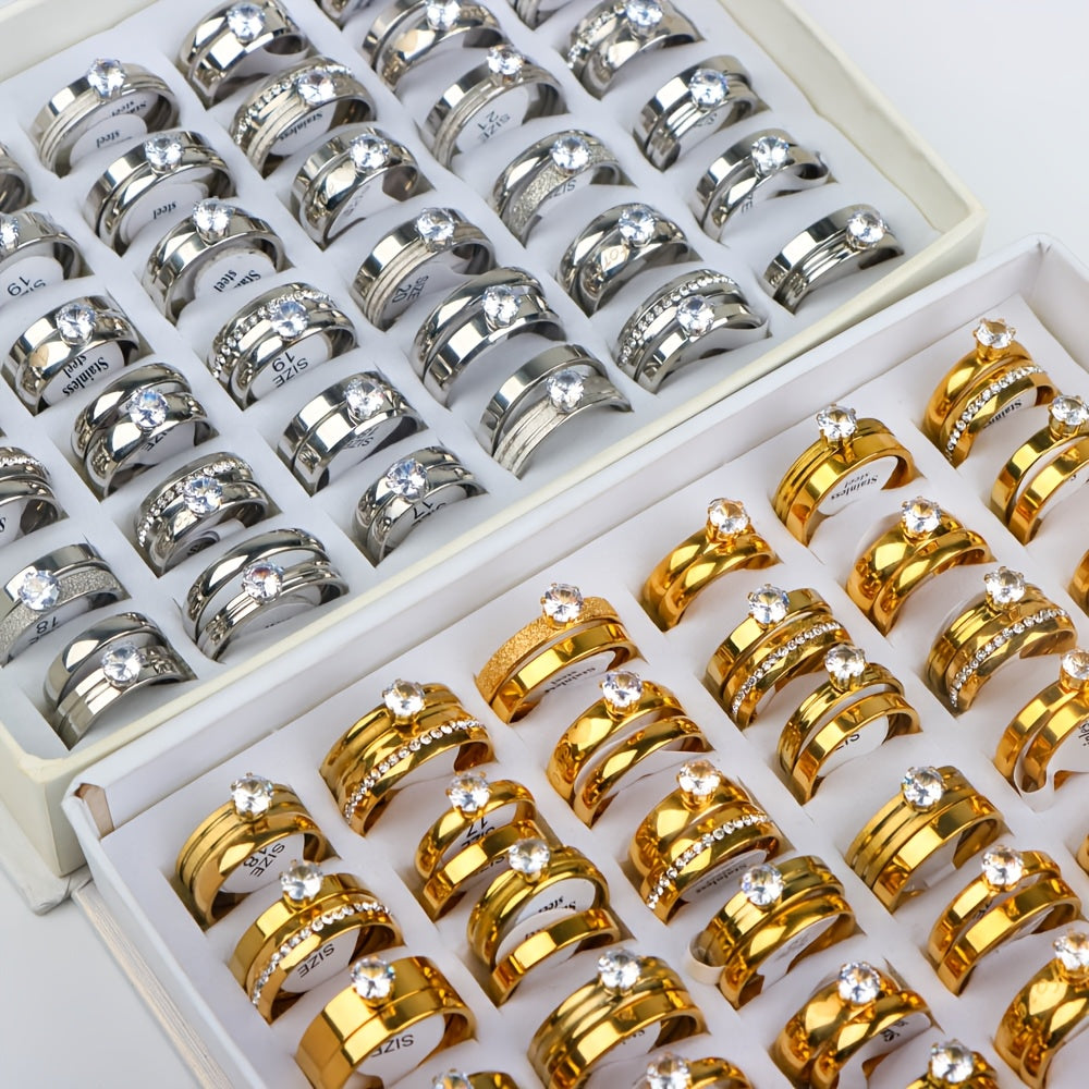 12pcs JuanMaoJuan Couple Rings - Stainless Steel Wedding Bands for Women & Men, Matching His & Hers Rings Suitable for Wedding, Party, Casual Attire - Bulk Pack (No Box Included)