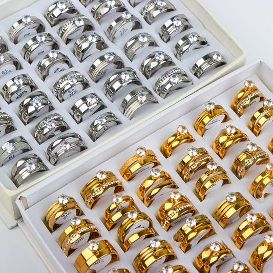 12pcs JuanMaoJuan Couple Rings - Stainless Steel Wedding Bands for Women & Men, Matching His & Hers Rings Suitable for Wedding, Party, Casual Attire - Bulk Pack (No Box Included)