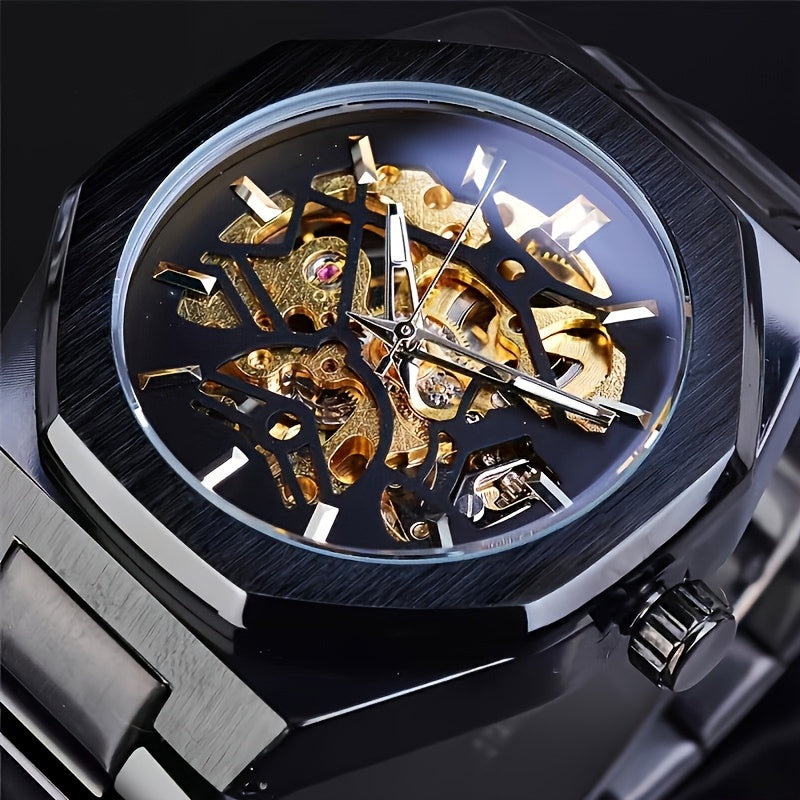 Montre Homme de Luxe Automatique – Cadran Noir en Acier Inoxydable, Boîtier et Cadran en Alliage, Design Élégant, Style Professionnel, Idéale pour Homme, Cadeau Parfait pour Noël, Halloween et Nouvel An