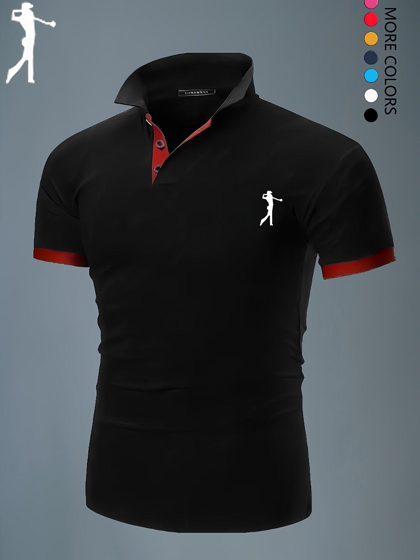 Men'S Summer Breathable Polo Shirt - Casual Short Sleeve, White with Blue Trim & Logo, Regular Fit, Geometric Pattern, Versatile for Business or Leisure Wear, Summer Casual Wear | Stylish Casualwear | Comfortable Fit