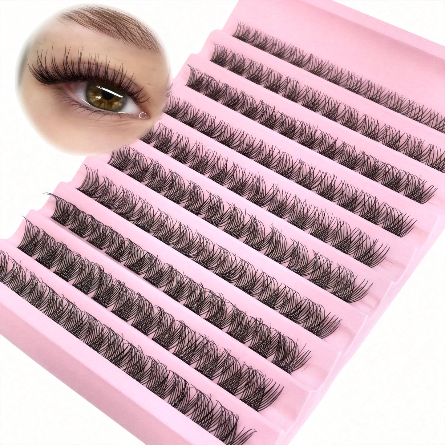 Kit d'extensions de cils 200 pièces | Comprend 120 cils naturels confort de 8 à 16 mm, épaisseur 0,07 mm, courbure C/D, longueur 10 à 18 mm, styles poupée et yeux, réutilisables pour débutantes