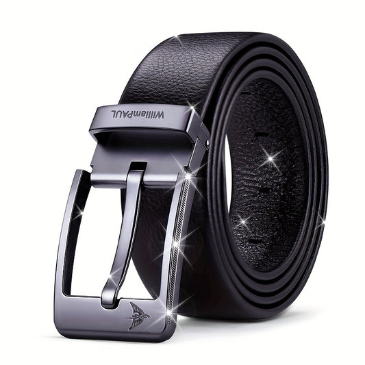 Ceinture Homme en Cuir Véritable – Boucle Carrée Premium, Noir, Style Professionnel et Décontracté, Durable et Élégante, Accessoire Parfait pour Tenue Formelle, Ceinture Minimaliste de Qualité