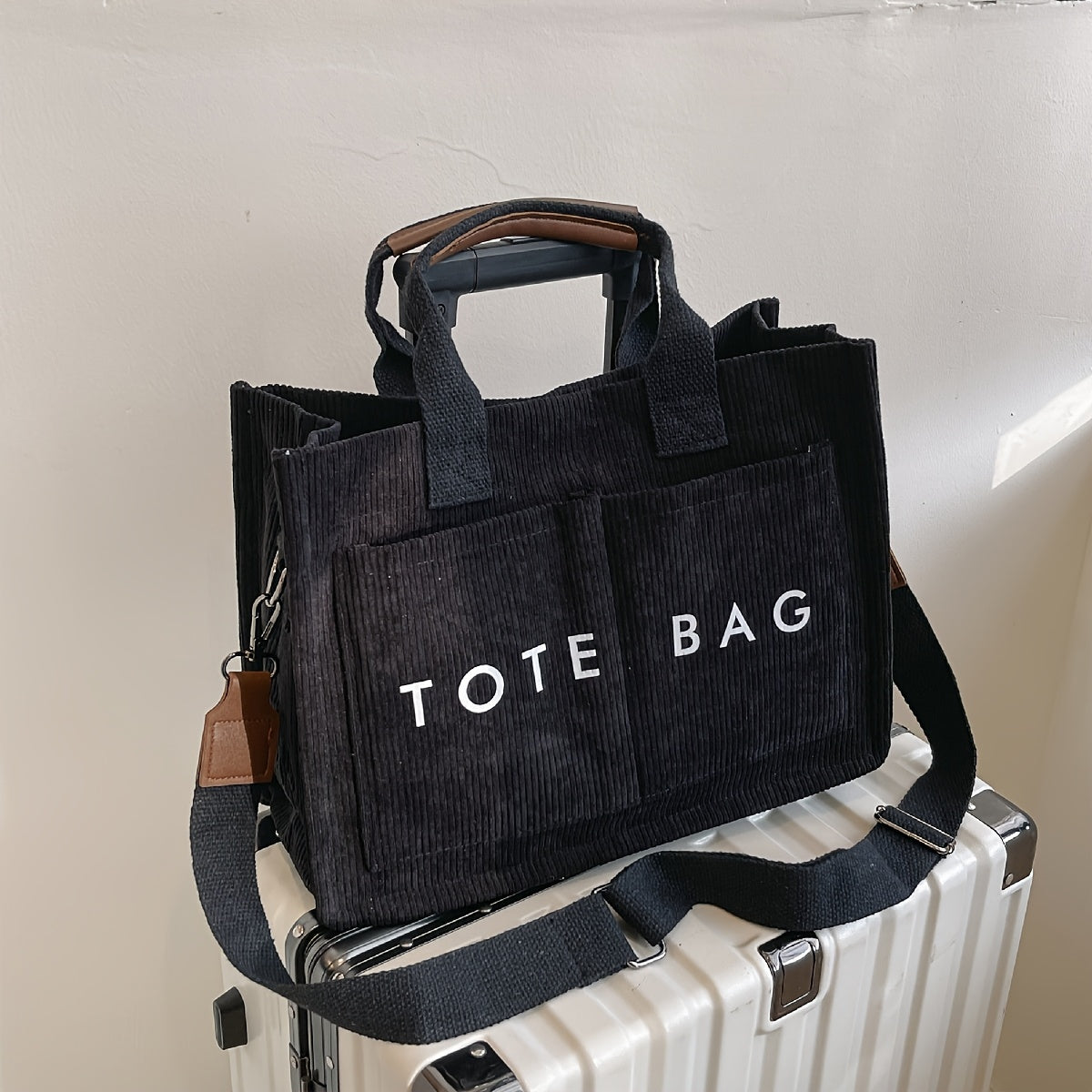 Sac Cabas Femme Multi-Poches – Fermeture et Bandoulière, Matériel Doré, Poignée Solide, Plusieurs Couleurs (Rose, Kaki, Marine, Bordeaux, Blanc, Noir, Marron), Tissu Durable