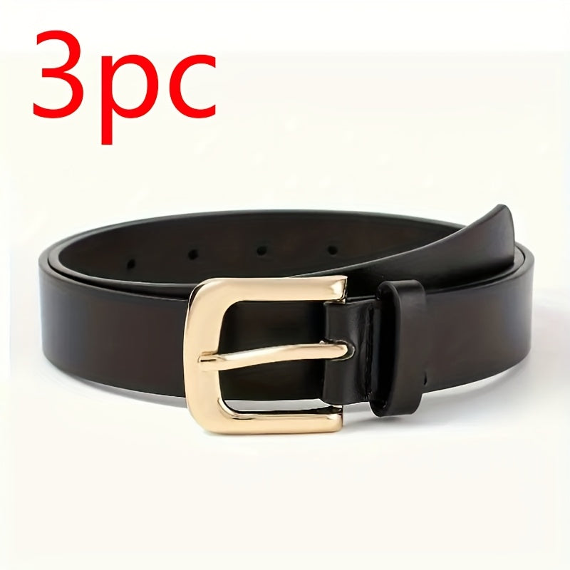 Lot de 3 ceintures larges pour femmes – Boucle à ardillon carrée, boucles en alliage réglables, noir/marron/blanc, tailles grande et standard, polyvalentes pour tenue décontractée