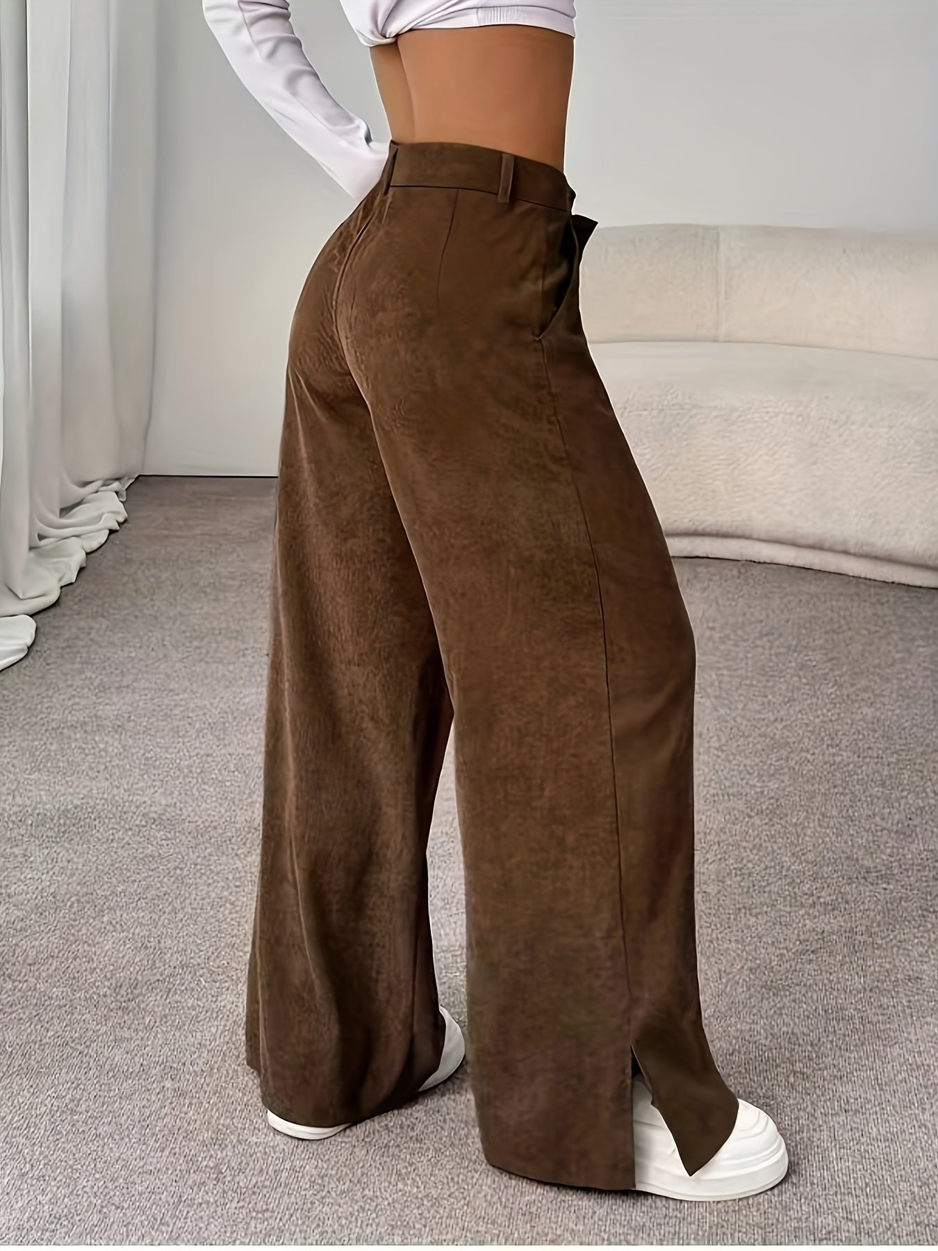 Pantalon Femme Décontracté Jambe Large – Poches Latérales, Tous Saisons, Bureau et Décontracté