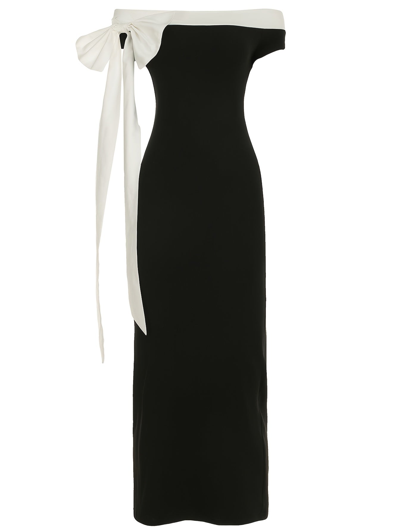 Robe Bicolore Épaules Dénudées avec Nœud