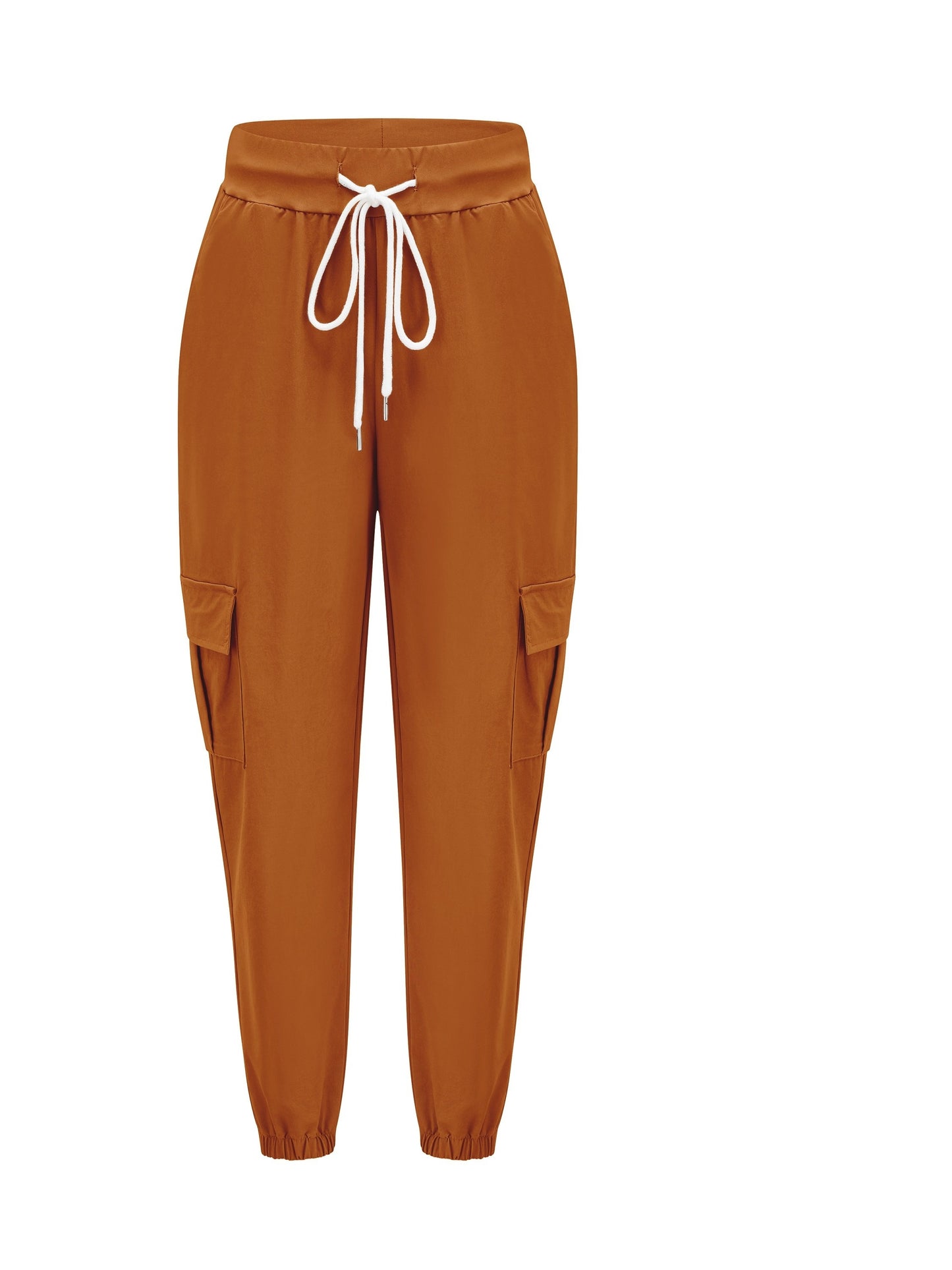 Pantalon Cargo Femme Décontracté – Beige, Taille à Cordon, Multiples Poches, Ourlet Effiloché, Tous Saisons