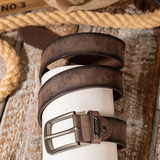 Ceinture unisexe en PU – Boucle à ardillon lisse courbée, anneau lettre, style vintage dégradé usé