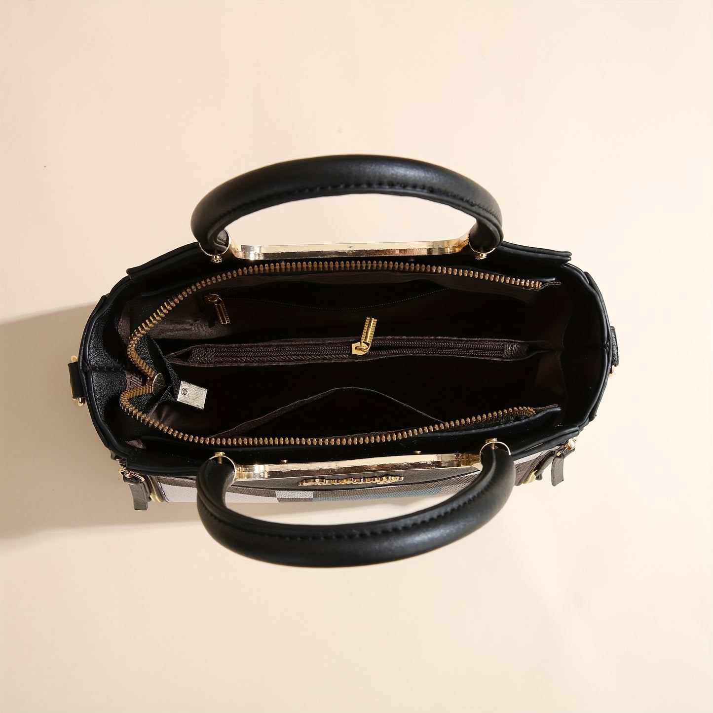 Sac à Main Femme– Élégant, Motif Plaid, Anse Fixe, Fermeture Zippée, Doublure Polyester, Imprimé Aléatoire, Idéal Cadeau