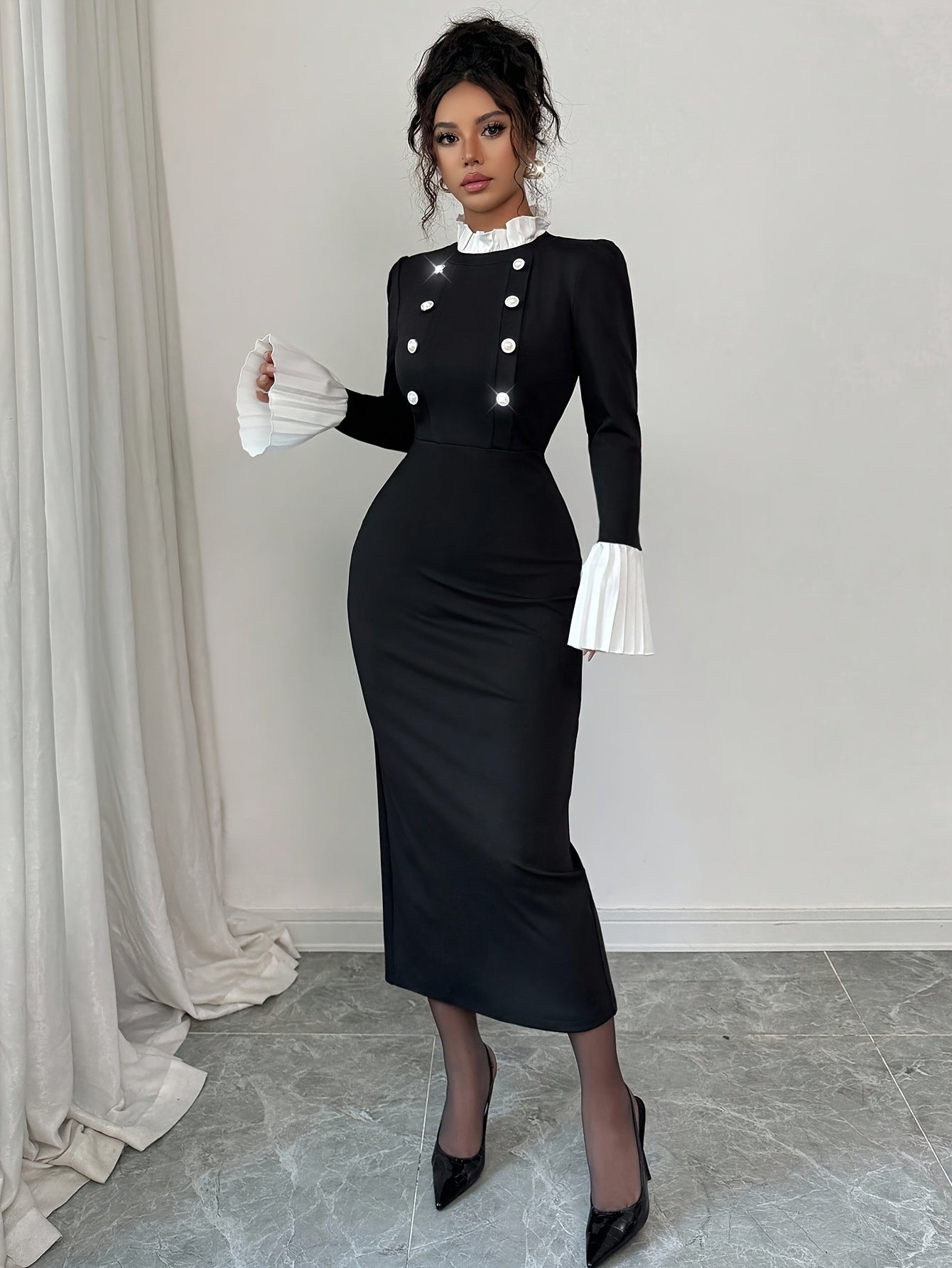 Robe Femme Élégante Maxi pour Soirée et Quotidien — Manches Longues, Fermeture Boutons sur le Devant, Coupe Flatteuse, Parfaite pour Soirées, Bureau et Rendez-vous, Port Toute Saison, Style Sophistiqué, Fini Poli, Tenue Chic