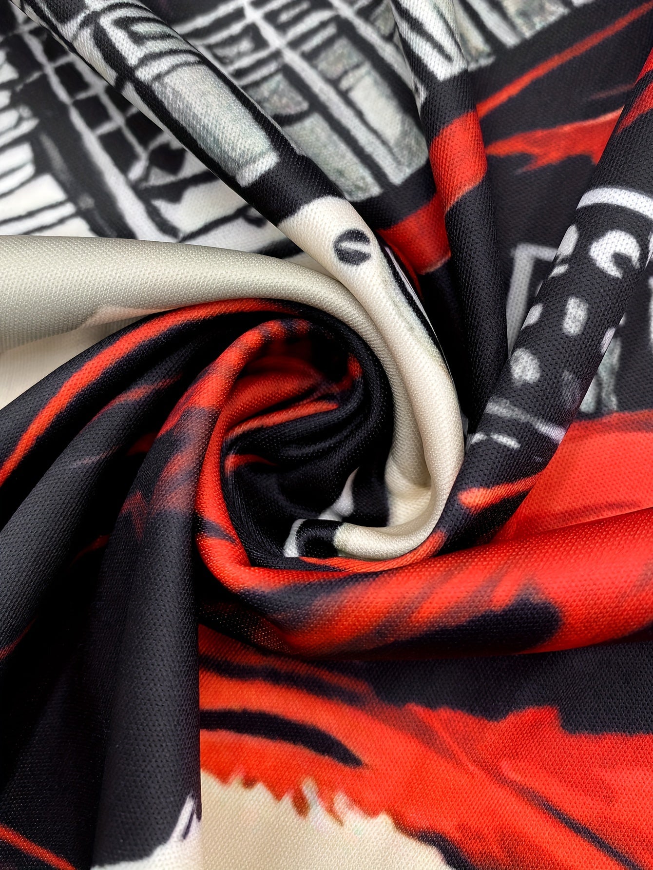 Men's Christmas Santa Rockstar Guitar Print Long Sleeve Knit Shirt - Black & Red Festive Holiday Party Wear, Machine Washable Polyester with Metal Chain Accents, Regular Fit for Autumn Winter Casual Gatherings, Christmas Outf