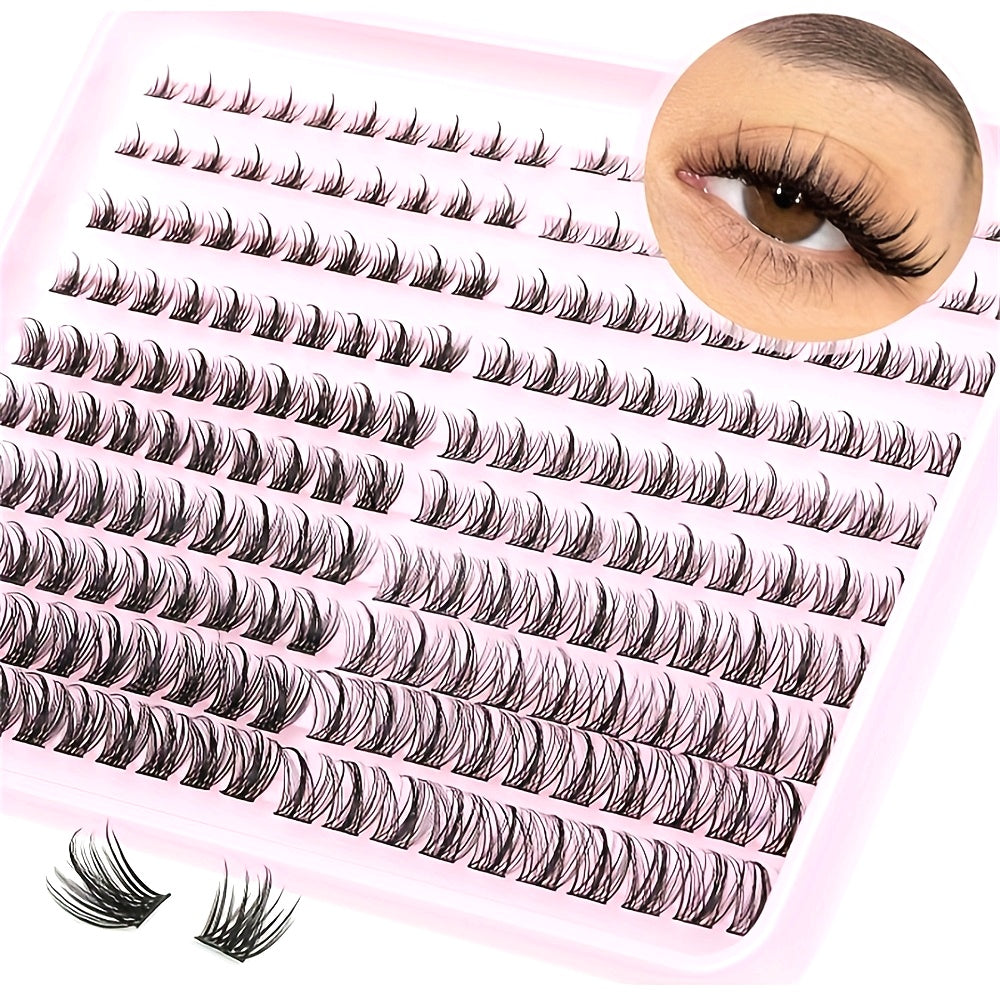 Kit de 240 Cils en Touffes Effet Naturel – Longueurs 8-16mm, Courbure D, Hypoallergénique, Extensions DIY pour un Regard Fluffy et Volumineux