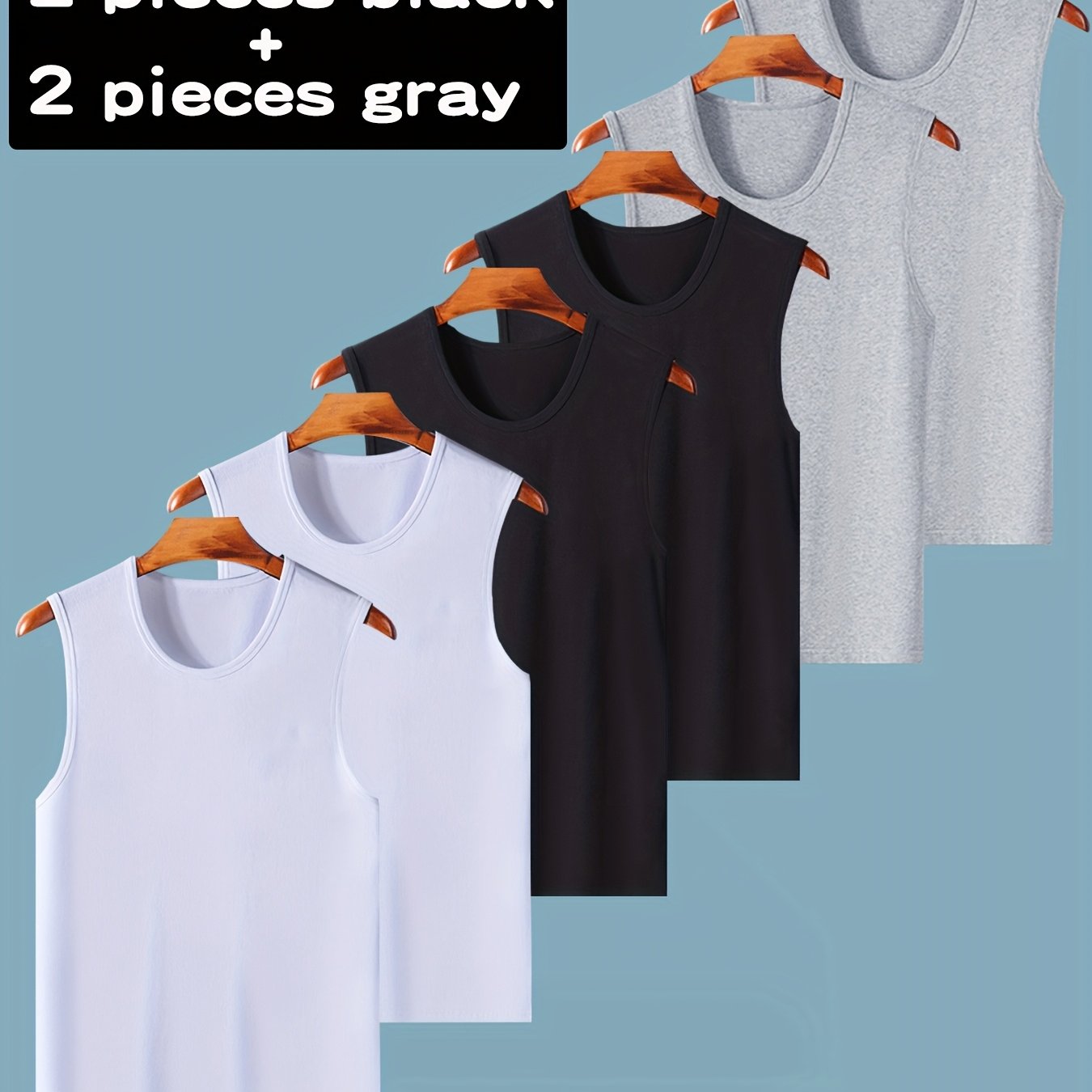 Lot de 6 Débardeurs Homme – Noir, Blanc, Gris, Confortables et Extensibles