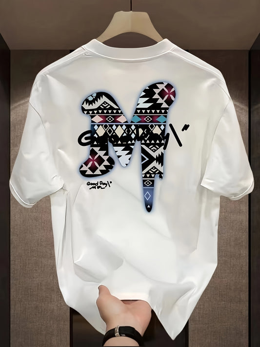 Heavy cotton T-shirt for Men's versatile large size loose summer trendy brand printed handsome youth top