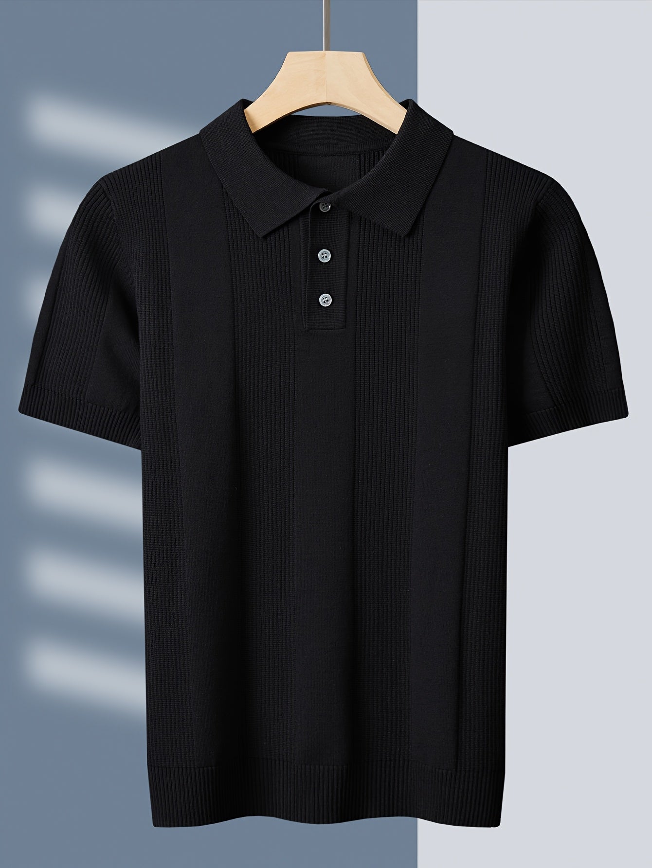 Tehan Men'S Slim-Fit Short Sleeve Shirt - Elegant Striped Collar Button-Front Blouse, All-Season Golf & Formal Wear, Office, Wedding, Knit, Wedding Attire, Classic Design, Stylish Top, Professional Men