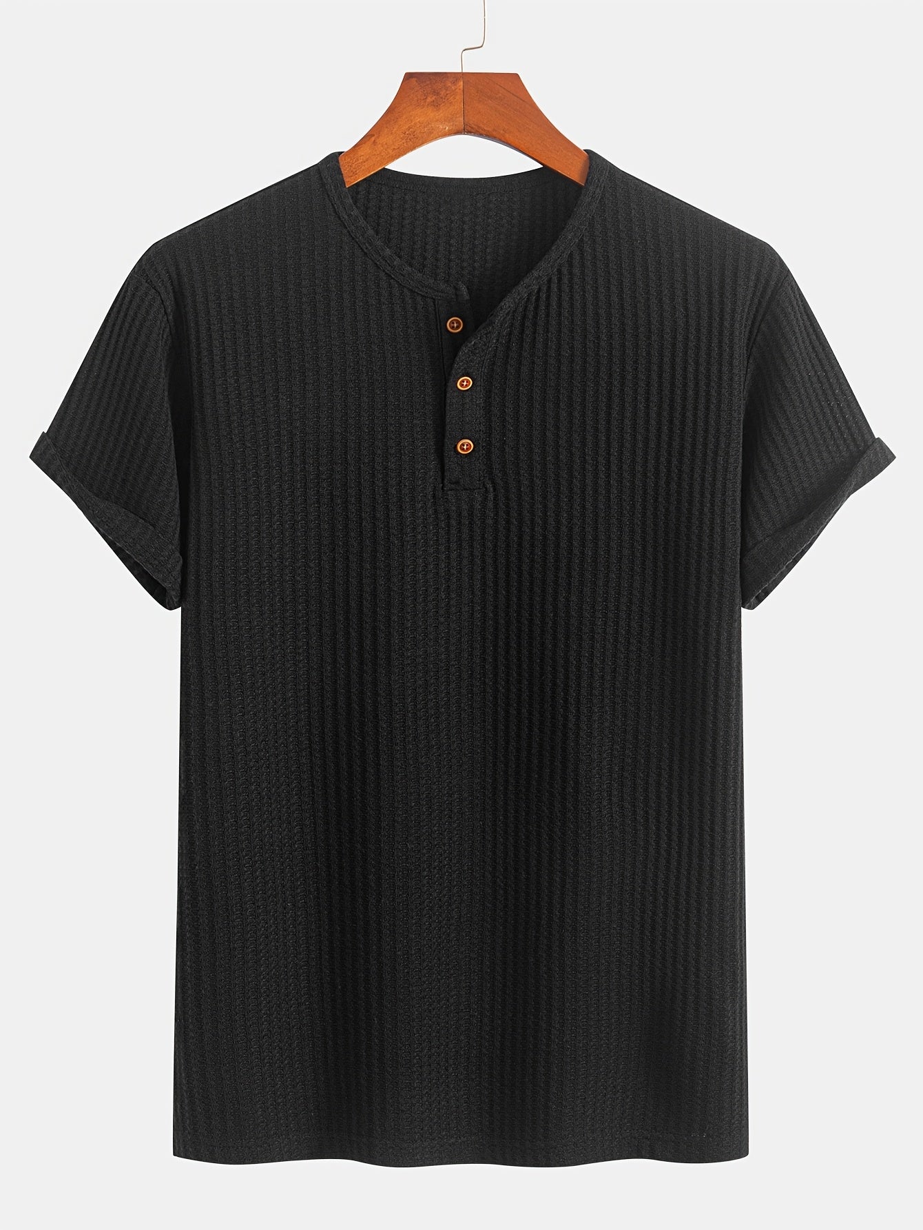 A Summer Short-Sleeve Cardigan T-Shirt with a Fine Check Pattern And Round Neck, Featuring a Knitted Jacquard Texture.