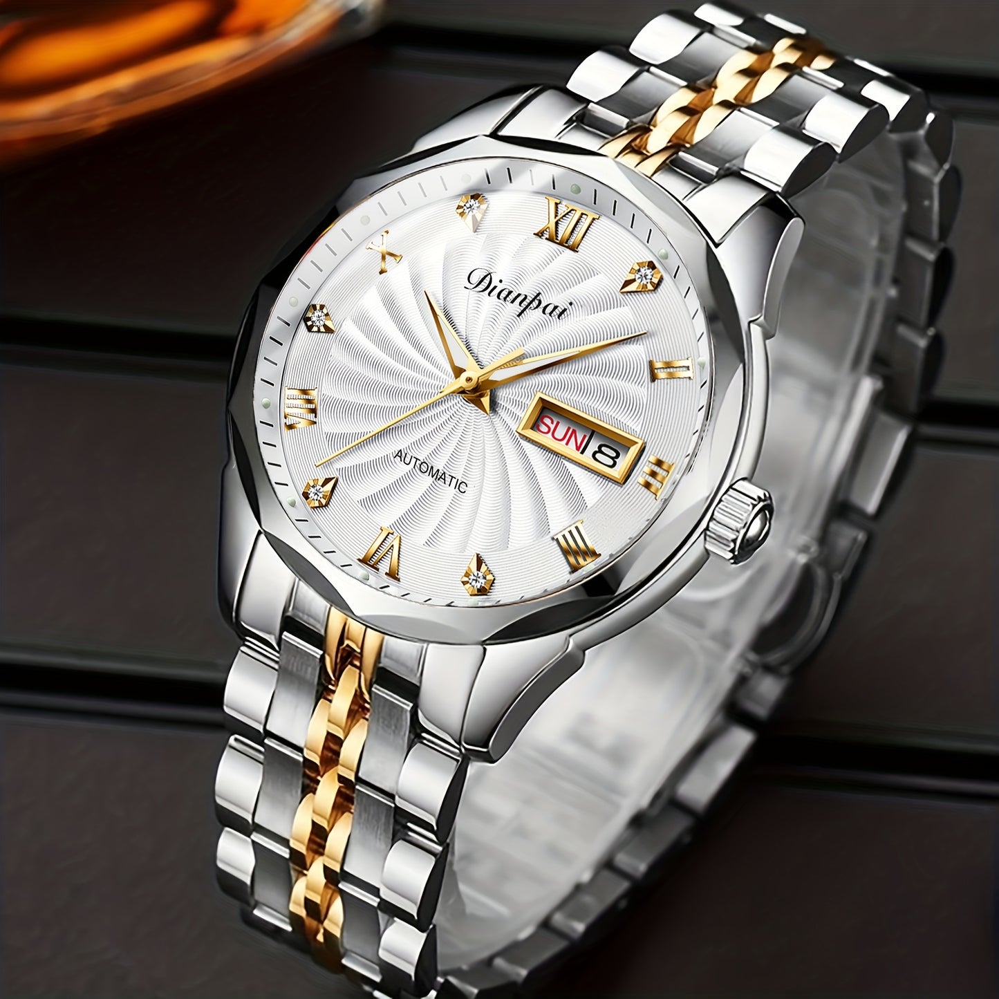 Men'S Business Automatic Mechanical Watch with Stainless Steel Strap, Week Calendar Display & Night Light - Self-Winding Mechanical Movement, Without Battery