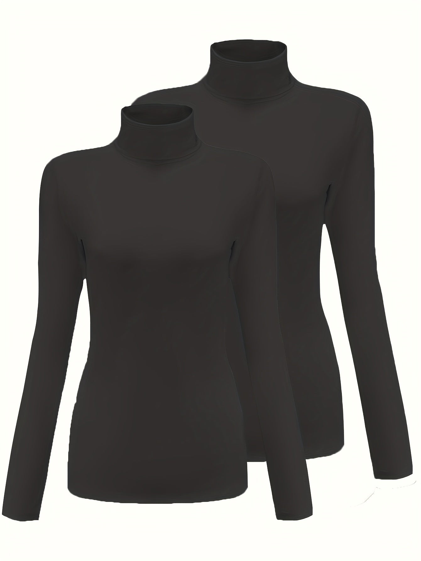 Lot de 2 Tops Femme Col Roulé Thermiques – Manches Longues, Extensibles, Couleur Unie Blanc et Noir