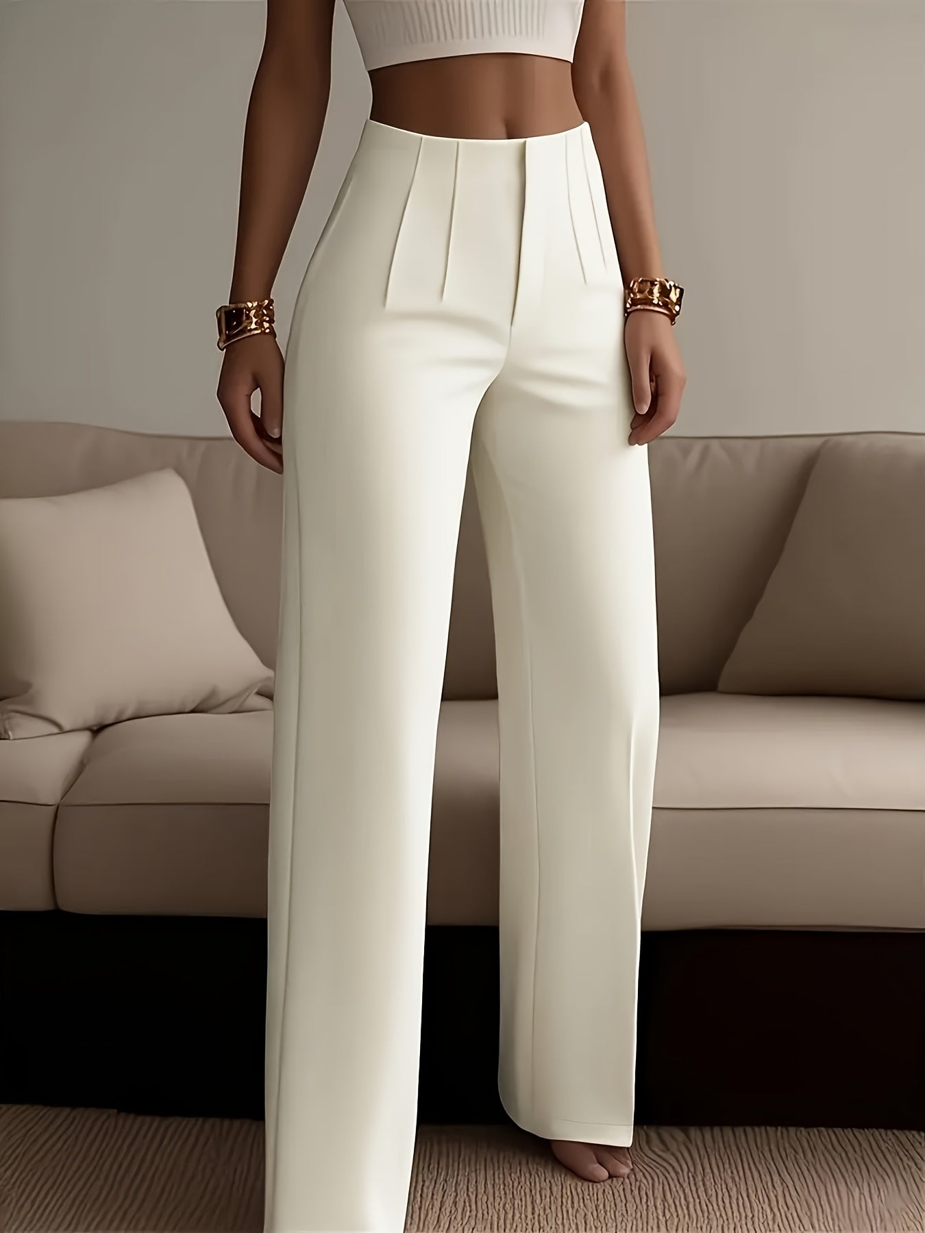 Lot de 2 Pantalons Femme Élégants – Taille Haute, Jambe Droite avec Fermeture Zippée, Tous Saisons