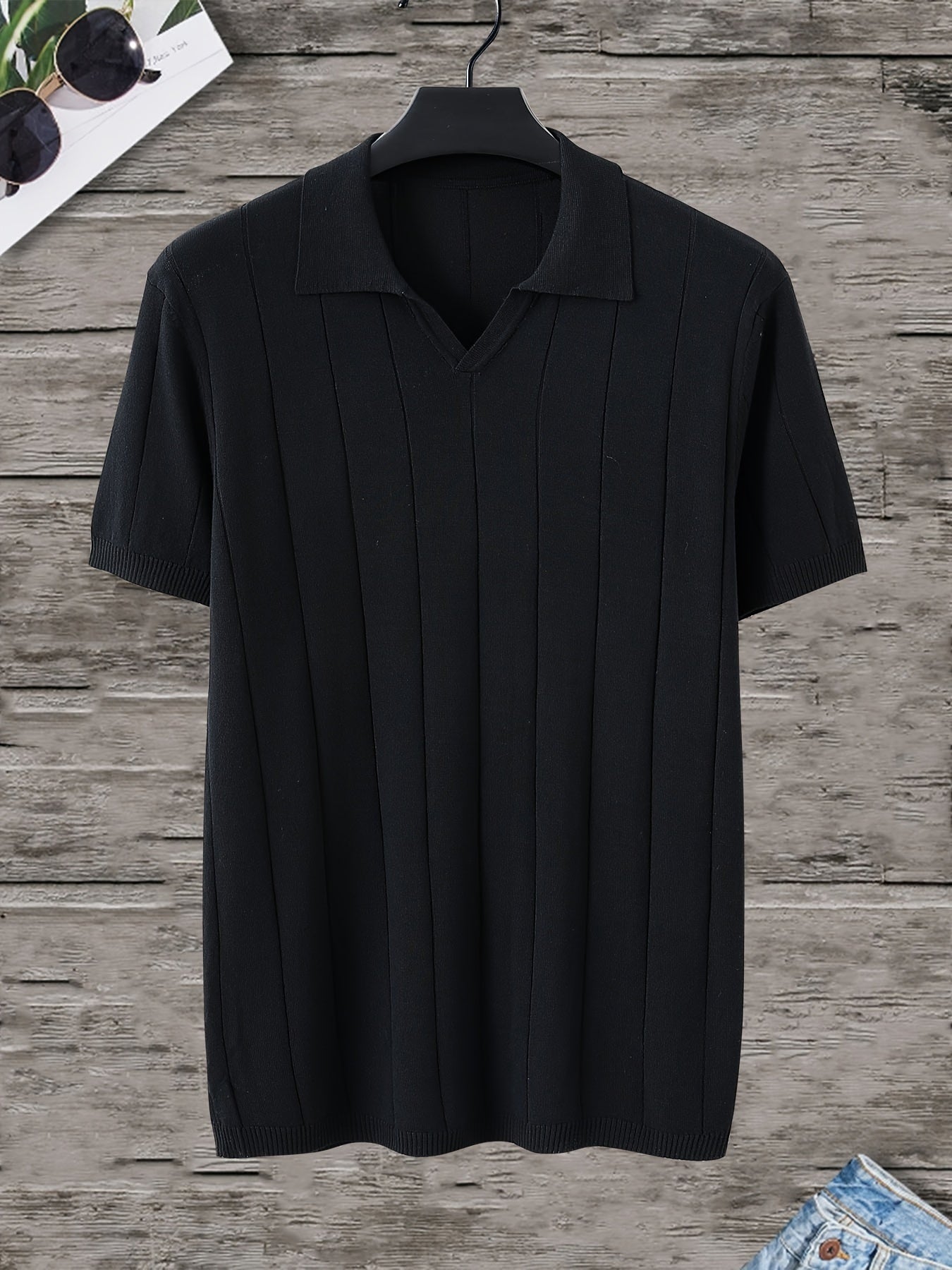 Men'S Solid Color Knitted Short-Sleeve Polo Shirt for Business Casual Wear