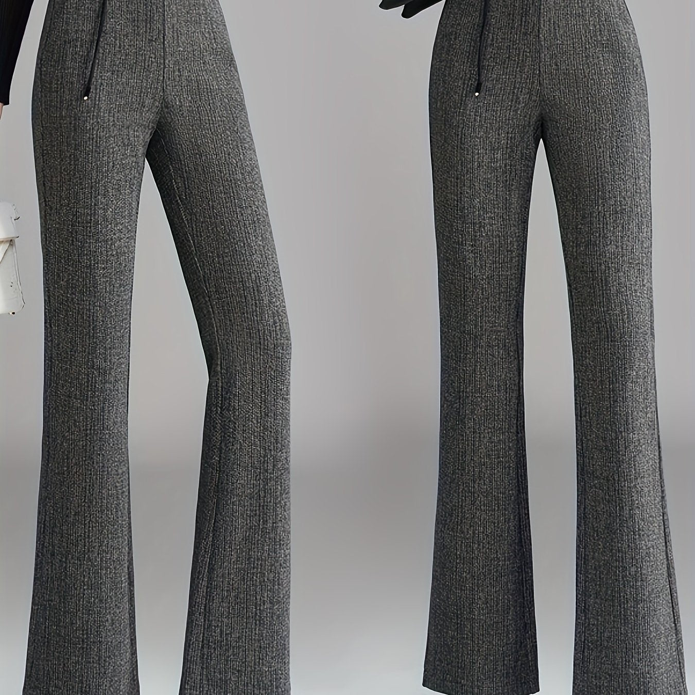 Pantalon Femme Taille Haute Évasé – Gris Côtelé, Boutons Zippés, Confortable et Polyvalent, Printemps/Automne
