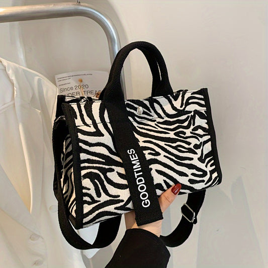 Sac Cartable Femme à Motif Zèbre – Nylon Tendance, Style Décontracté et Vintage, Sac Polyvalent