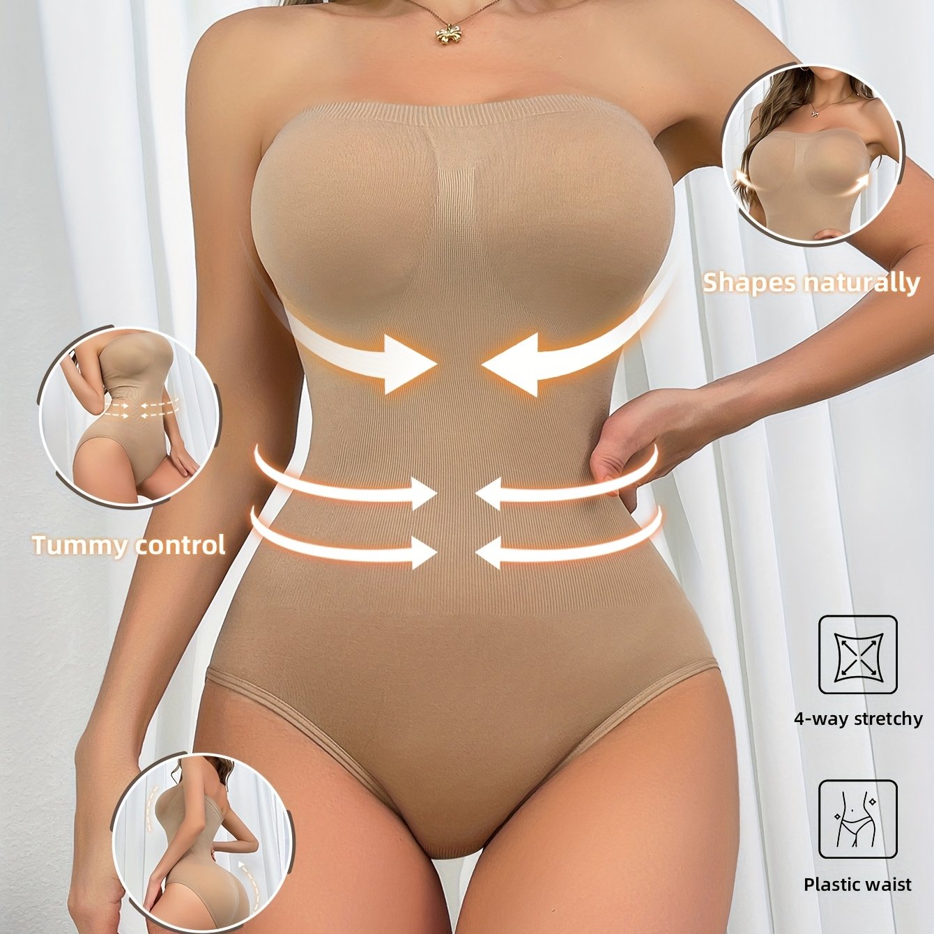 Body sculptant taille haute – sans couture, couleur unie, tissu tricot polyamide et élasthanne, maintien élevé, sans rembourrage, contrôle du ventre, extensible 4 directions, ultra-fin 0,5 cm