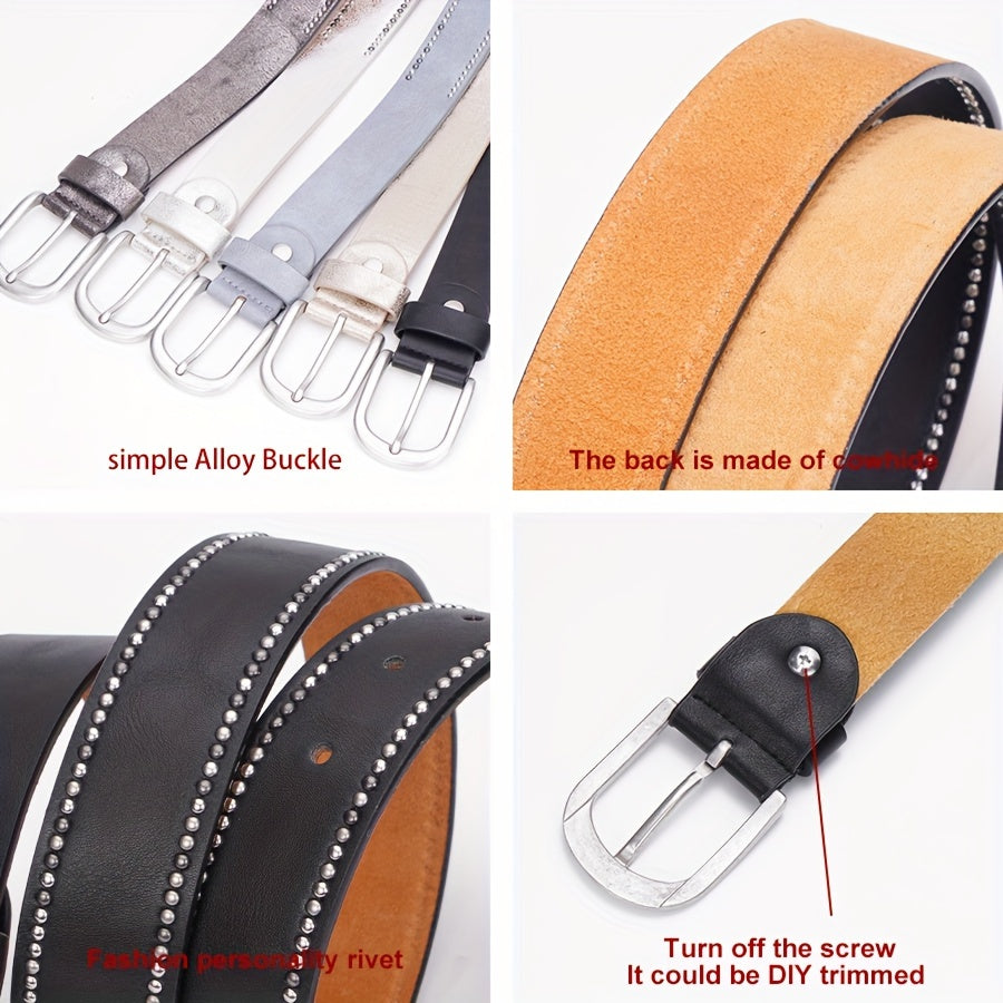 Ceinture en cuir véritable pour femmes – Style Y2K, boucle en alliage cloutée, large bande de taille pour jeans, accessoire de mode décontracté tendance punk