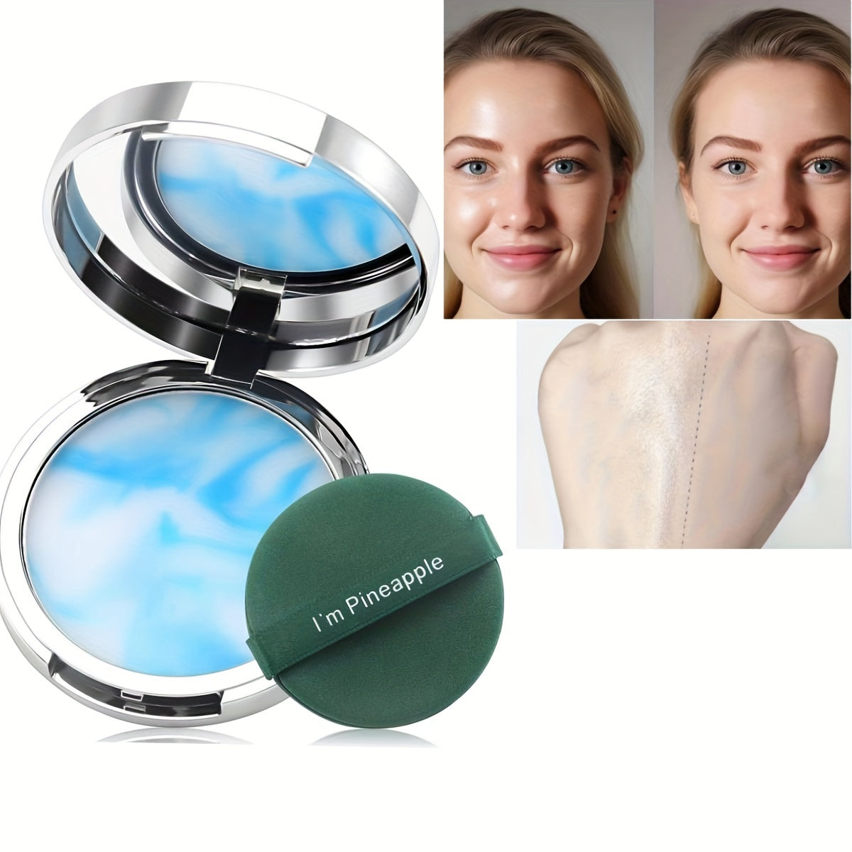 Poudre transparente – Contrôle de l’huile, texture jelly douce et matte, poudre visage longue tenue et raffermissante, avec mini houppette pour un maquillage léger et parfait, waterproof, sans huile, adaptée à tous types de peau