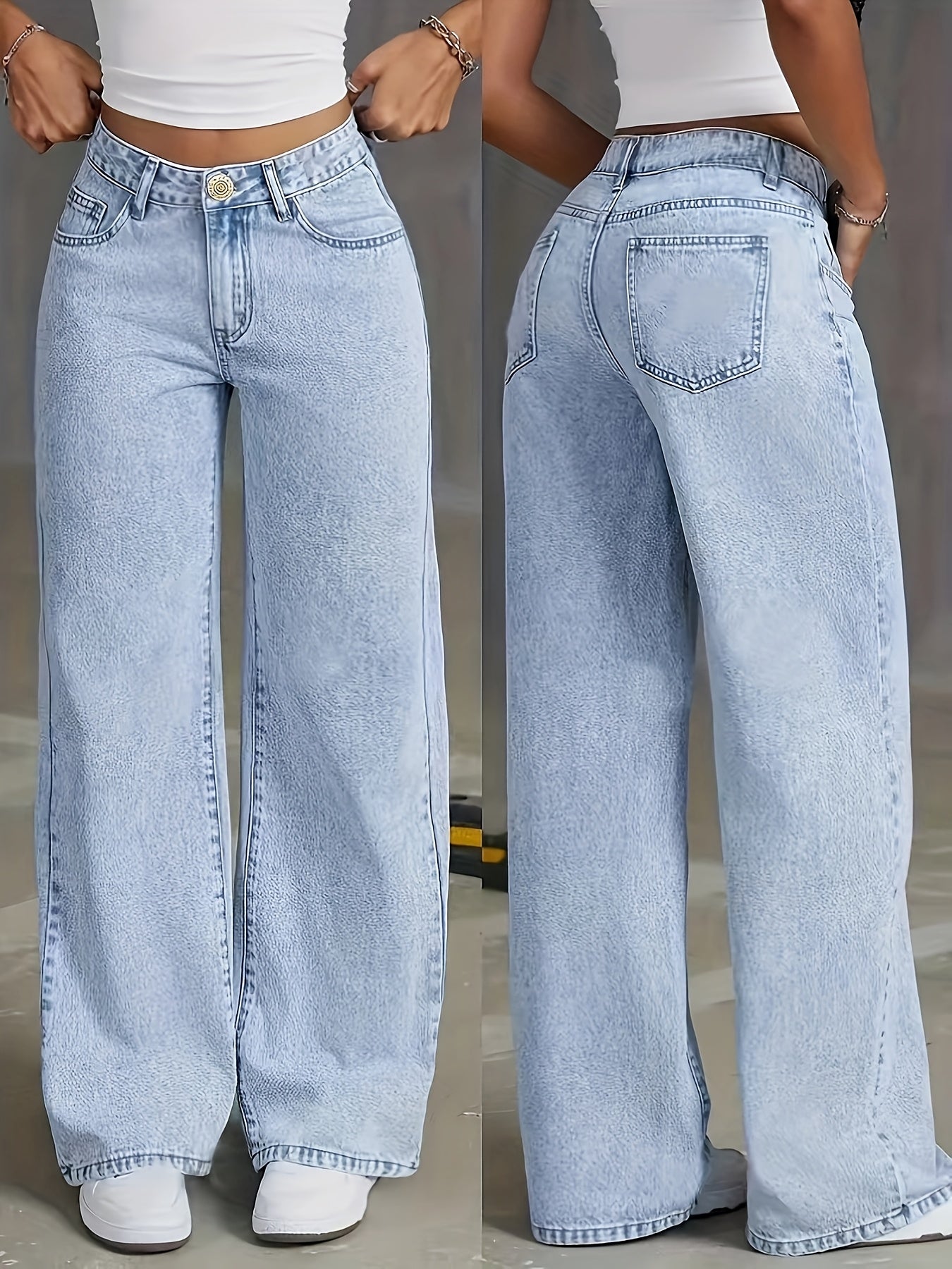 Jean droit stretch taille haute pour femme - Pantalon en denim stretch épais et opaque, grandes tailles disponibles