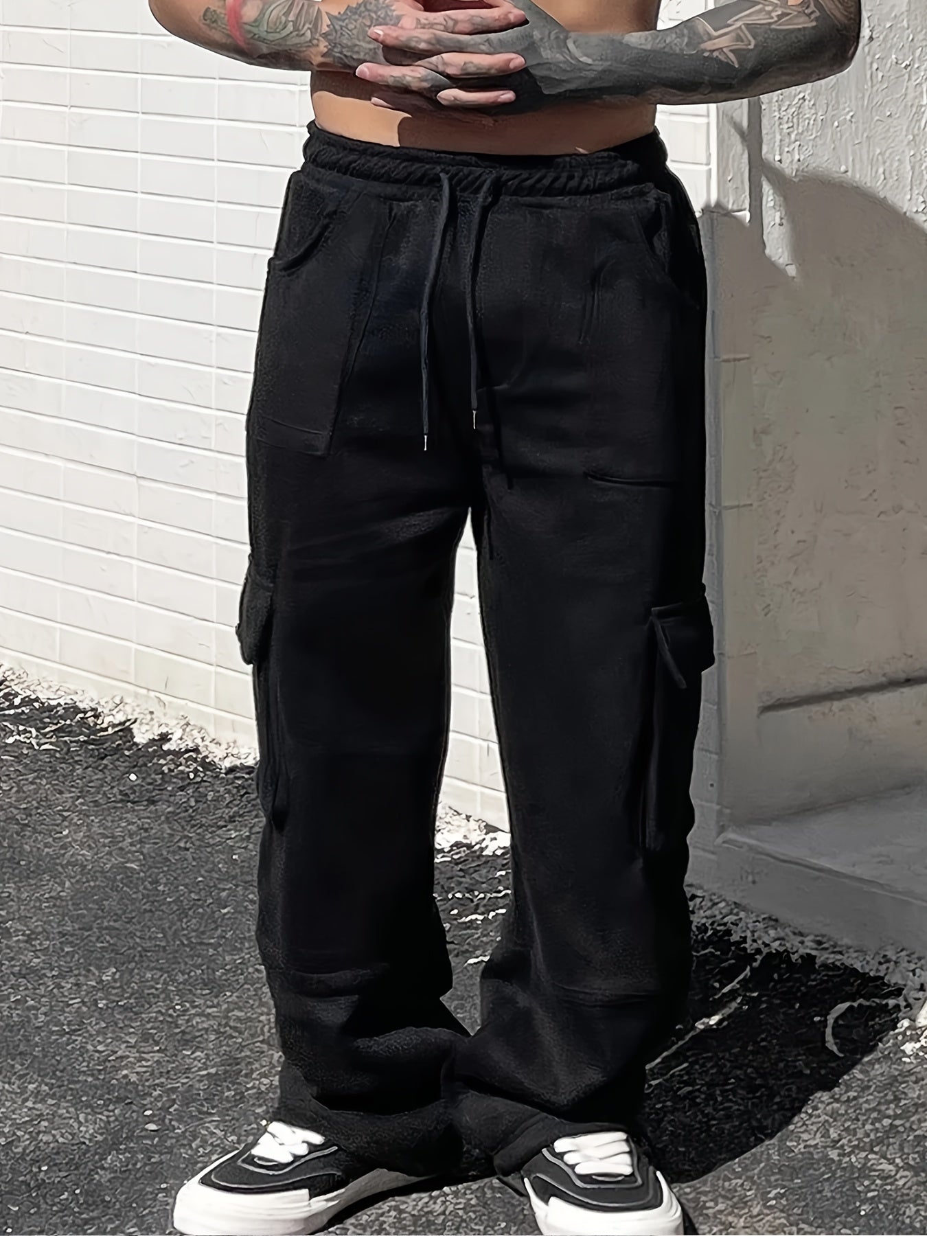 Pantalon cargo robuste pour homme – multi-poches utilitaires, taille à cordon ajustable, coupe ample, idéal travail, extérieur et usage quotidien, toutes saisons (automne/hiver), grande taille