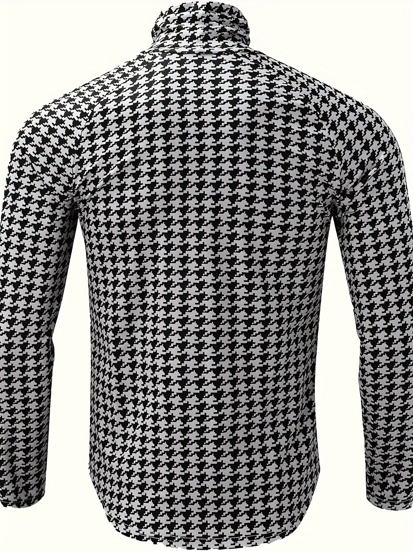 New Autumn-Winter Men's Slim-Fit High-Neck Pullover Long Sleeve Houndstooth Sweater Base Layer, PLUS SIZE