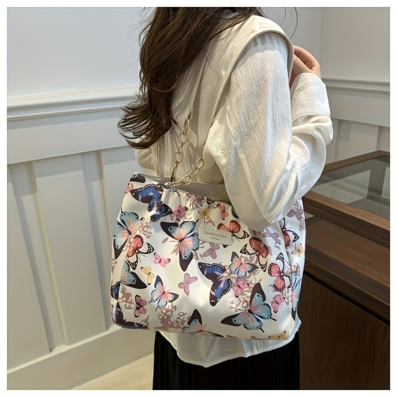 Sac Cabas en Toile à la Mode avec Motif Papillon Artistique – Bandoulière Amovible, Spacieux et Stylé pour Femmes, Fermeture Éclair