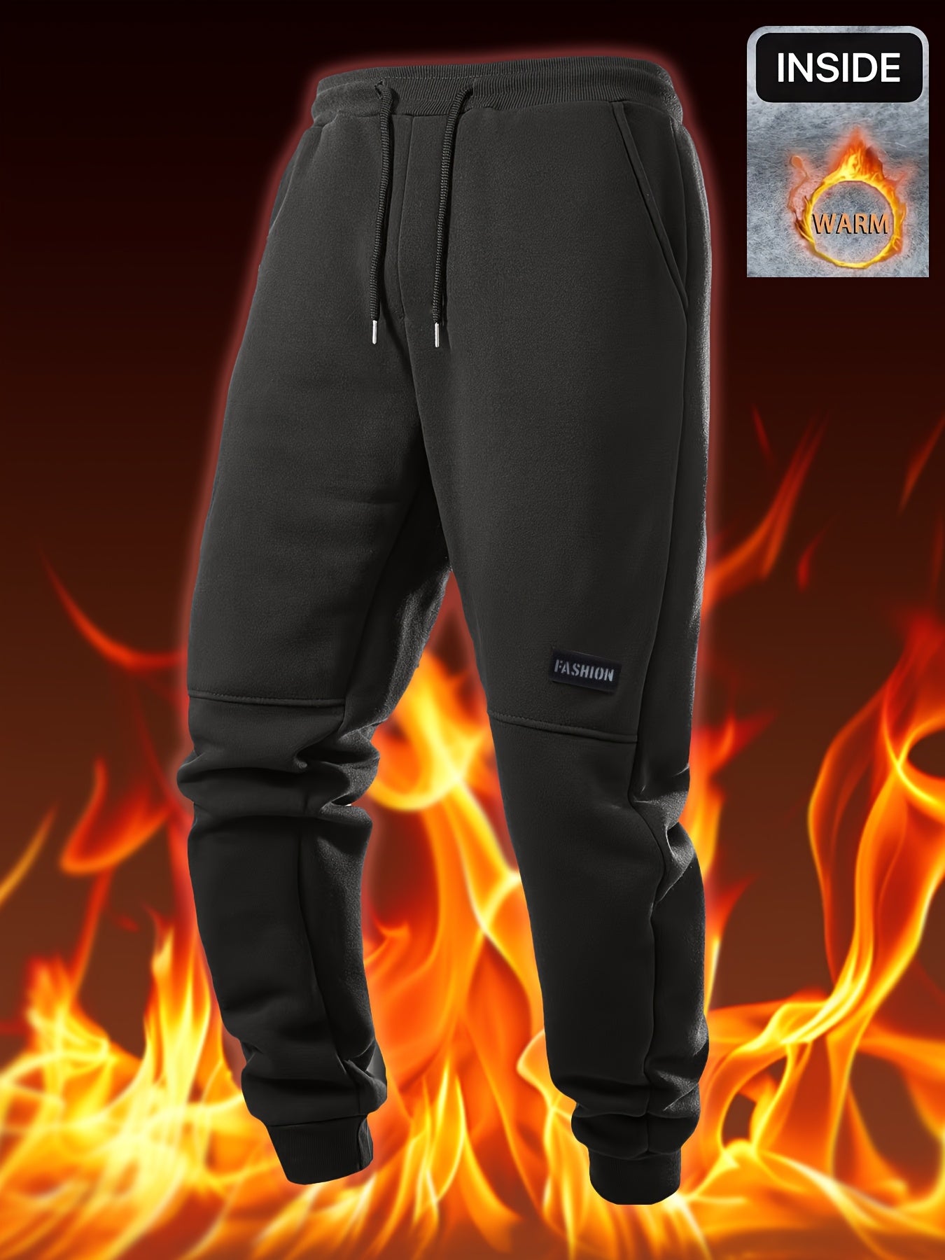 Pantalon thermique épais pour homme – taille à cordon, tissu non extensible, doublure polaire, idéal hiver, usage formel et quotidien, grande taille