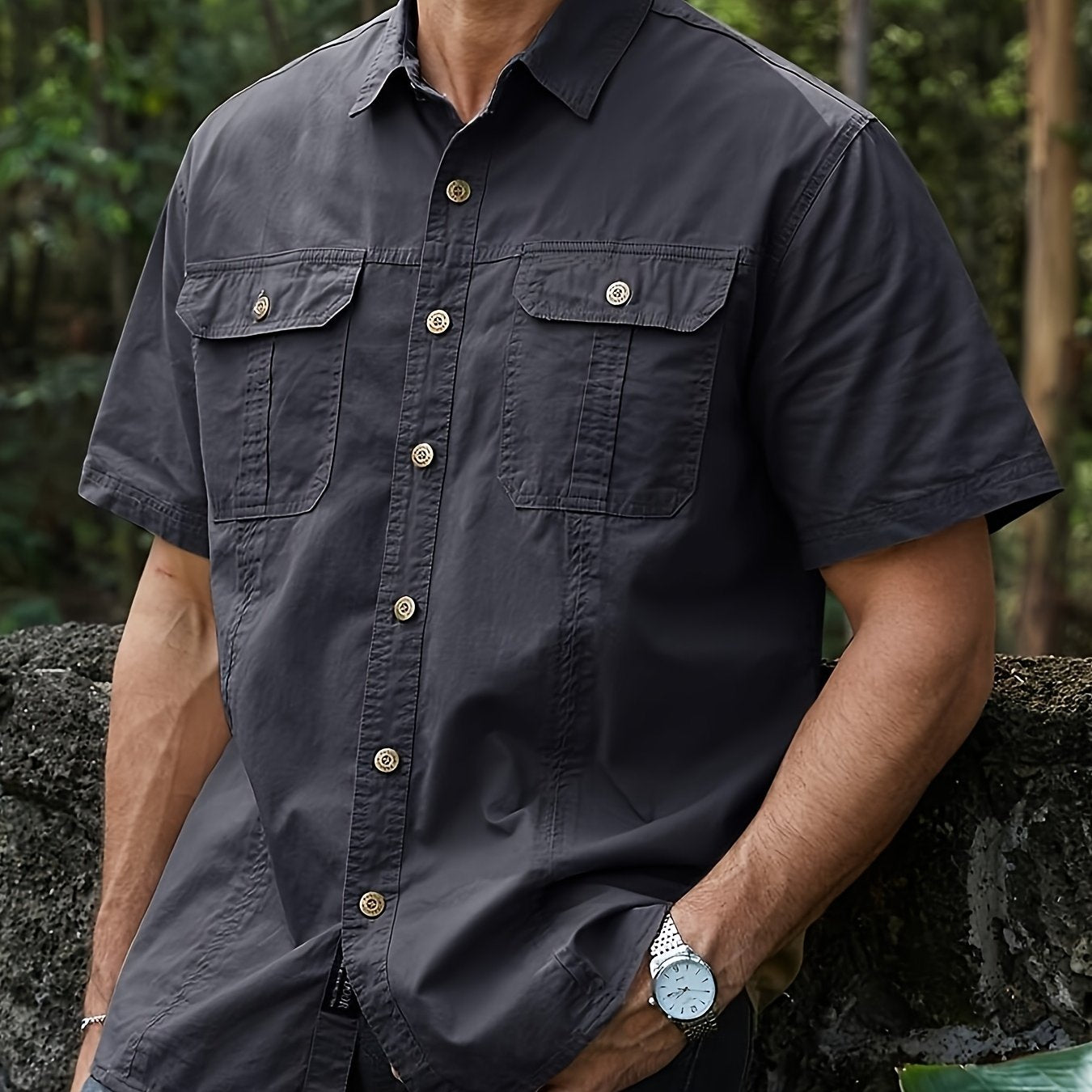 Summer New Men's Outdoor Casual Workwear Slim Fit Oversized Pocket Shirt