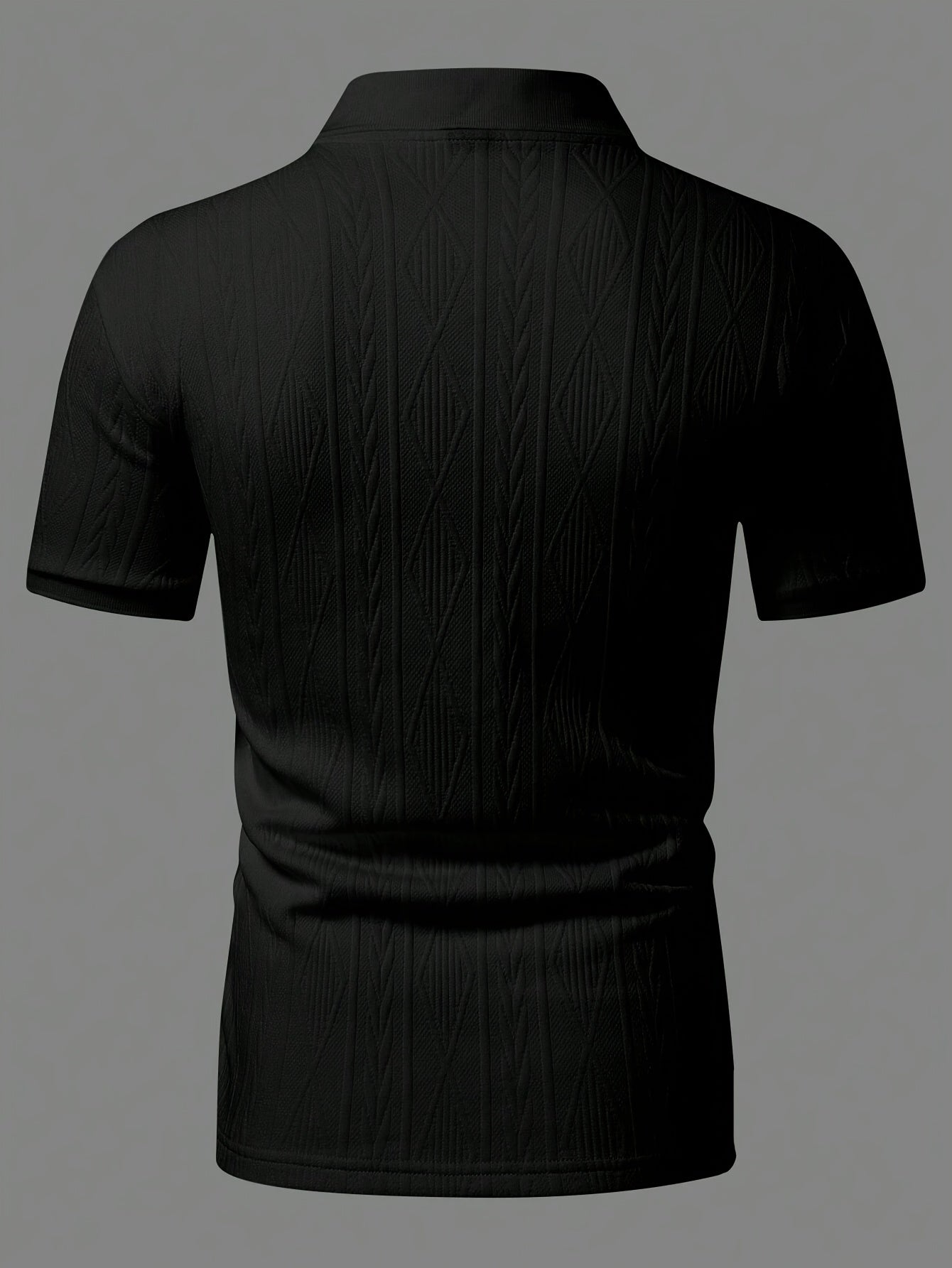 Men'S Casual Black Textured Polo Shirt with "LOVE" Design - Perfect Valentine'S Day Gift for Boyfriend or Husband, Casual Summer Top|Textured Pattern Shirt|Polyester Knit Fabric