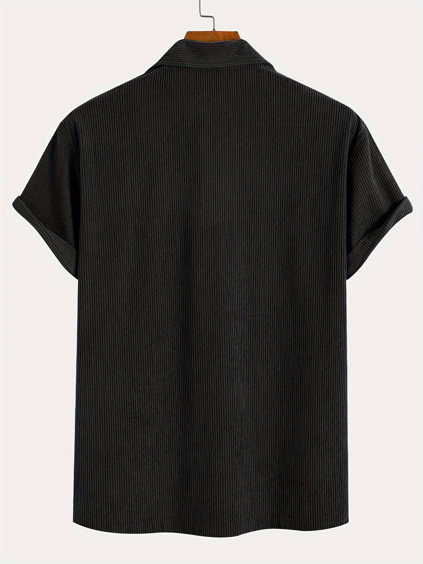 Men's Fashion Stretch Corduroy Shirt, Light Beige-Friendly Breathable Fabric with Turn- Collar and 4/1 Button Half Placket for Casual Streetwear Summer New Arrival in Military Green