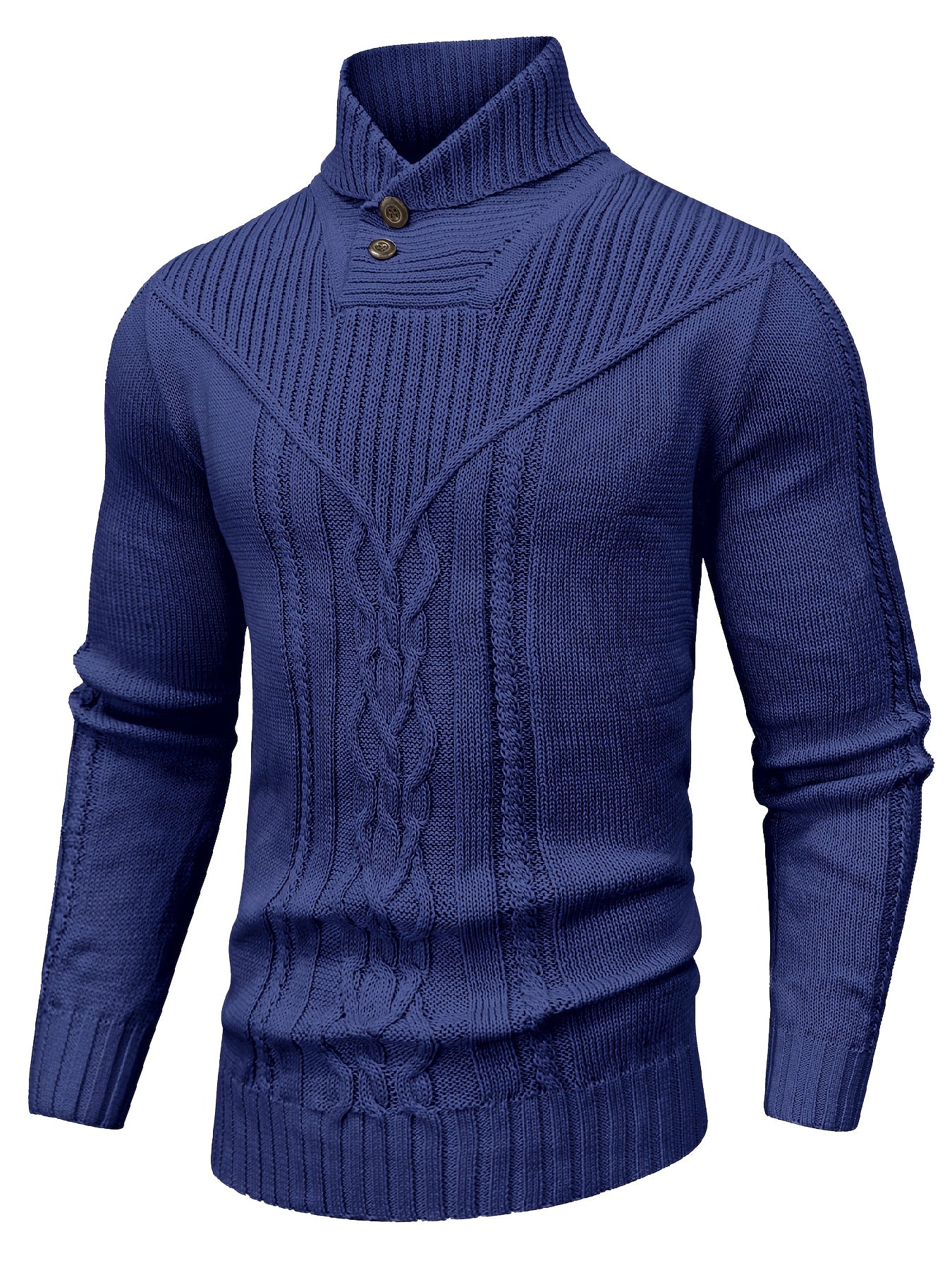 Men's High Collar Warm Knit Sweater - Stretchy Fashion Ribbed Pullover, Elegant Gentleman Cardigan