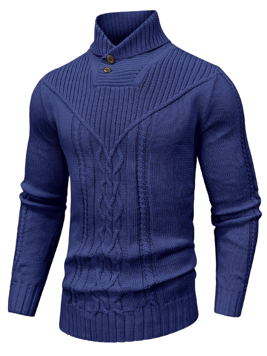 Men's High Collar Warm Knit Sweater - Stretchy Fashion Ribbed Pullover, Elegant Gentleman Cardigan