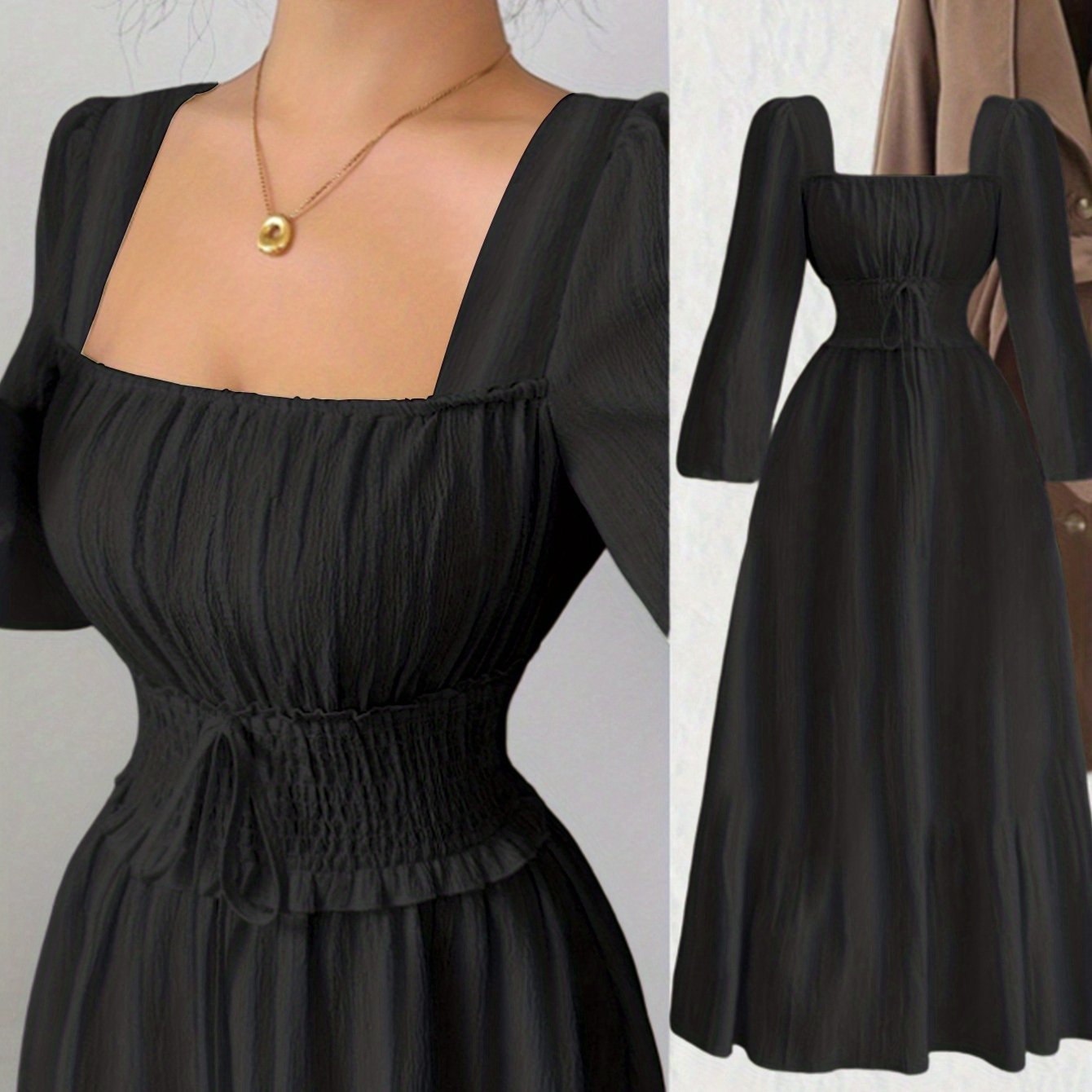 2025 New Spring/Autumn French-Style Women's Fashion Elegant Back-Tie Waist Dress