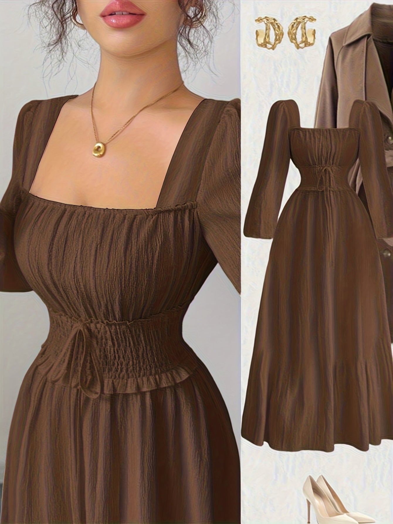 2025 New Spring/Autumn French-Style Women's Fashion Elegant Back-Tie Waist Dress