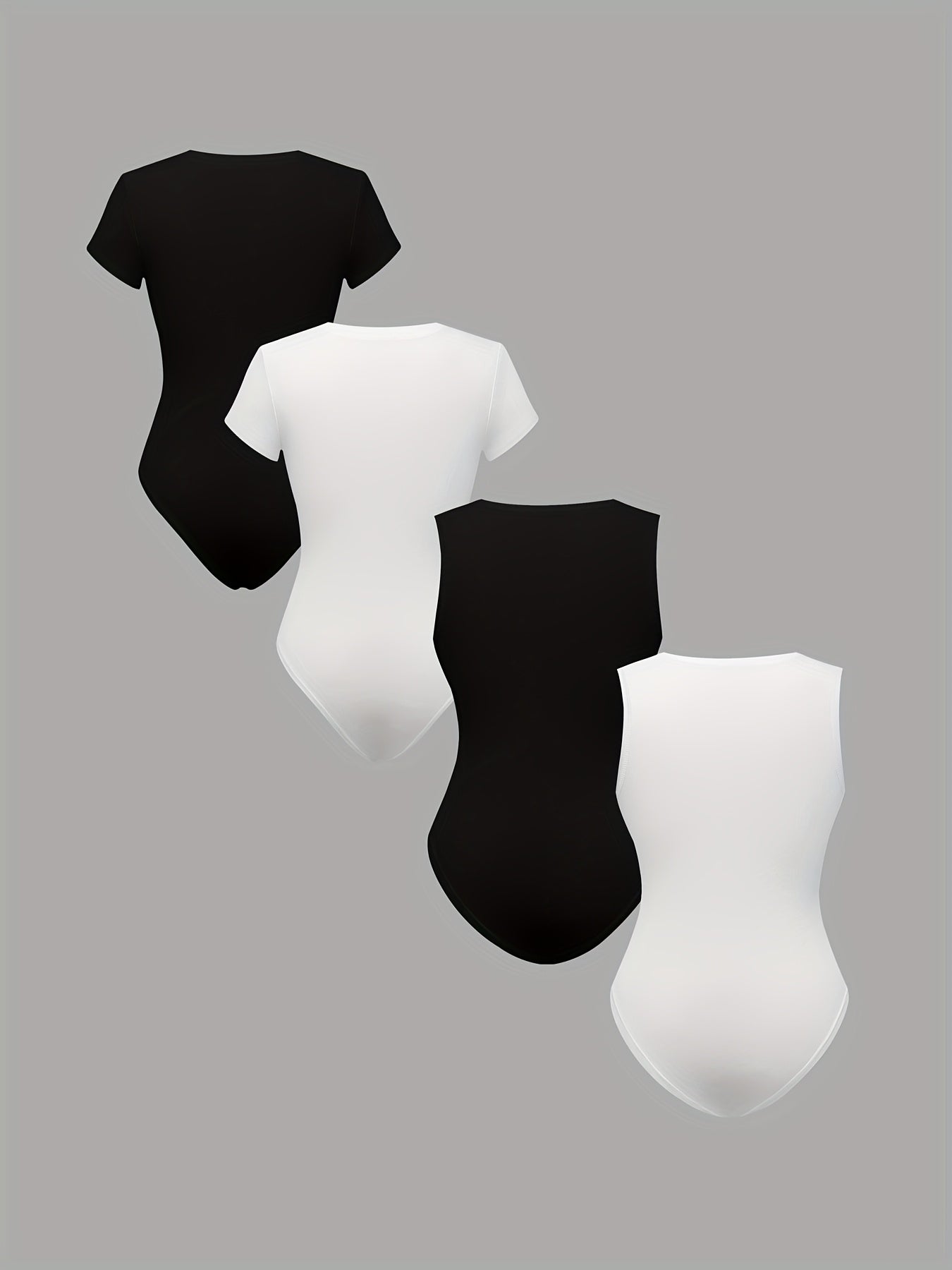 Lot de 4 bodys unis pour femme, col rond, style décontracté, pièce unique confortable