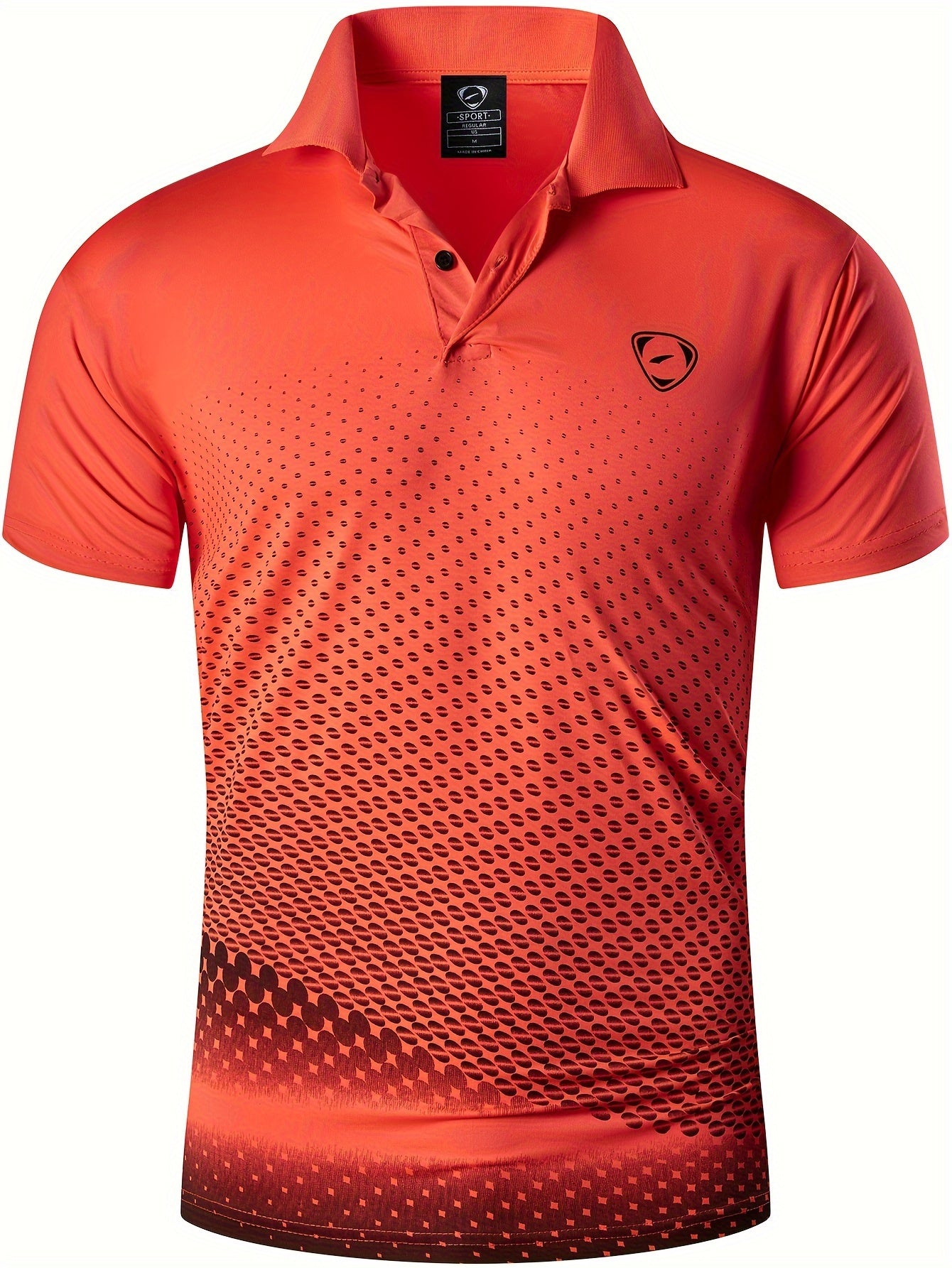 Men's Lightweight Breathable Sport Shirt - Vibrant Orange All-Over Dot Print, Stretch Polyester Short Sleeve with Collar & Button Placket for Tennis Golf Bowling, Regular Fit All-Season Casual Athletic Wear, Tennis A