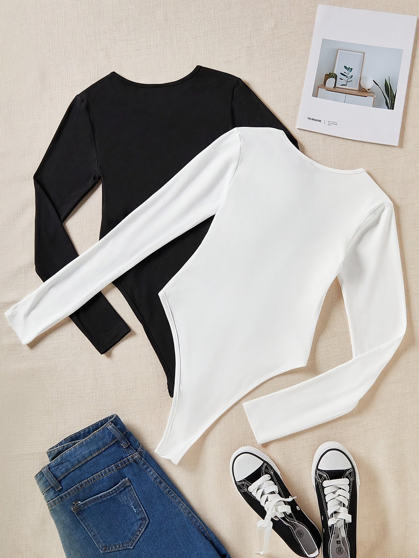 Ensemble deux pièces de hauts en maille à manches longues pour femme, élégant, adapté pour l’automne et l’hiver